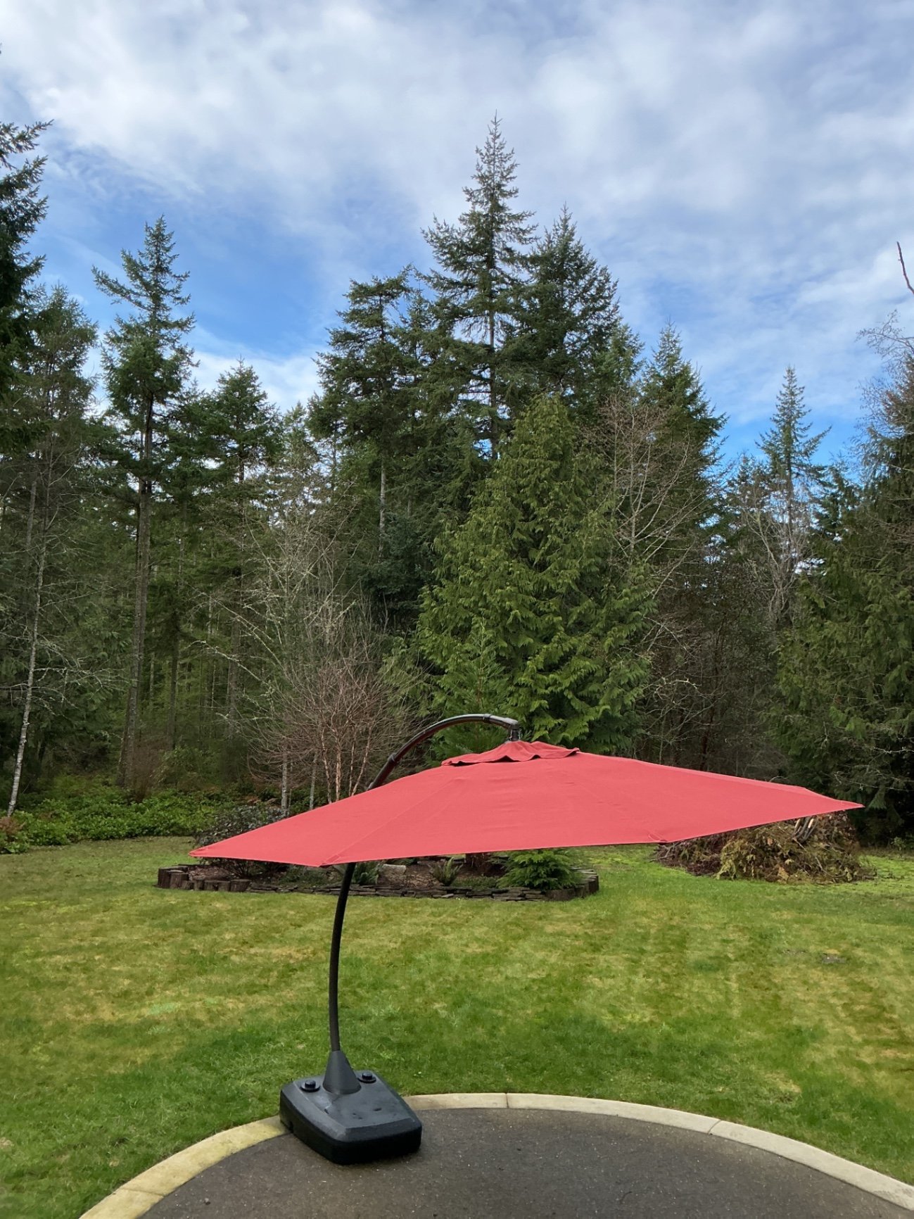 Large Red cantilever patio umbrella with base and protective sleeve - image 2 of 6