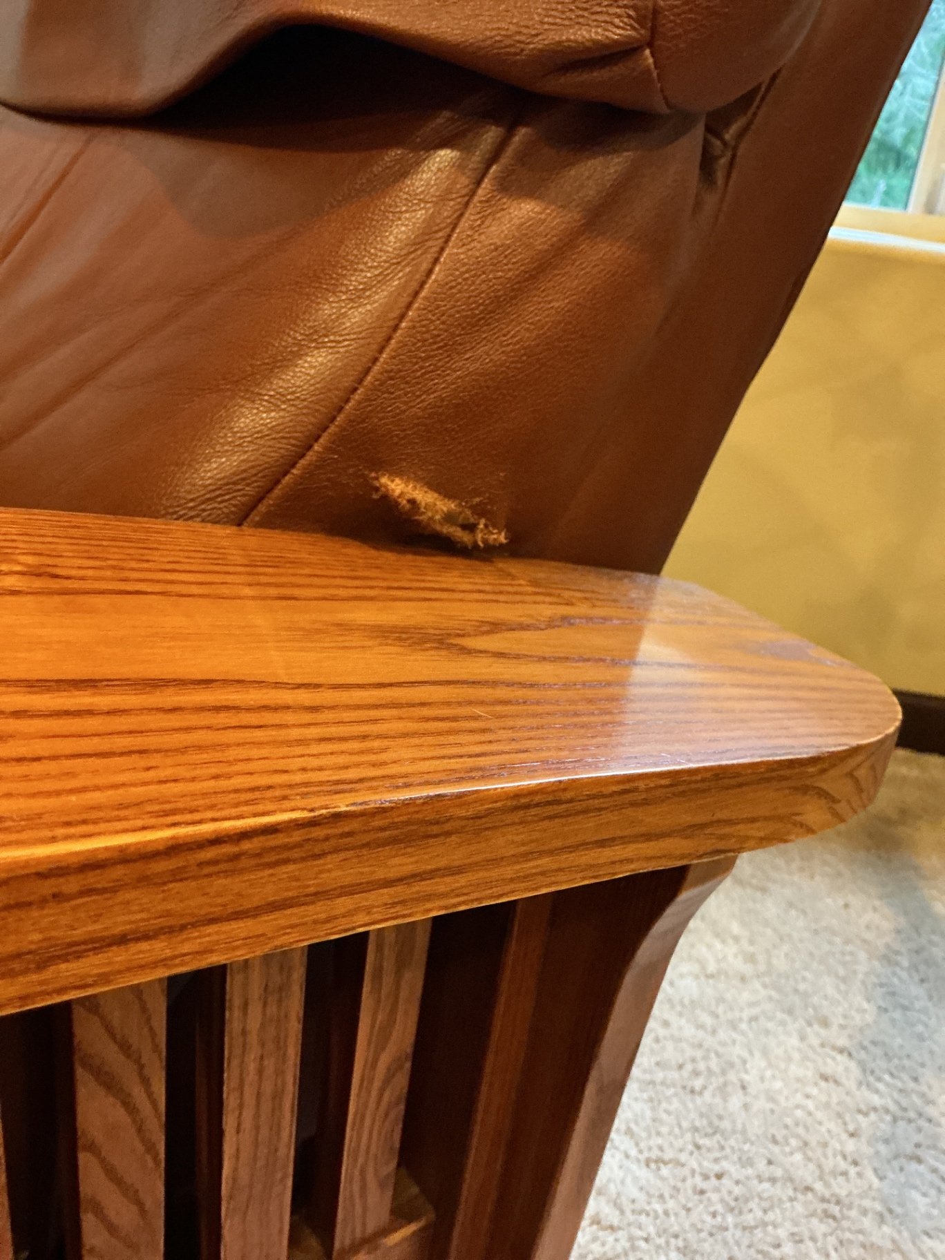 Craftsman Style Brown leather recliner chair  - image 7 of 8
