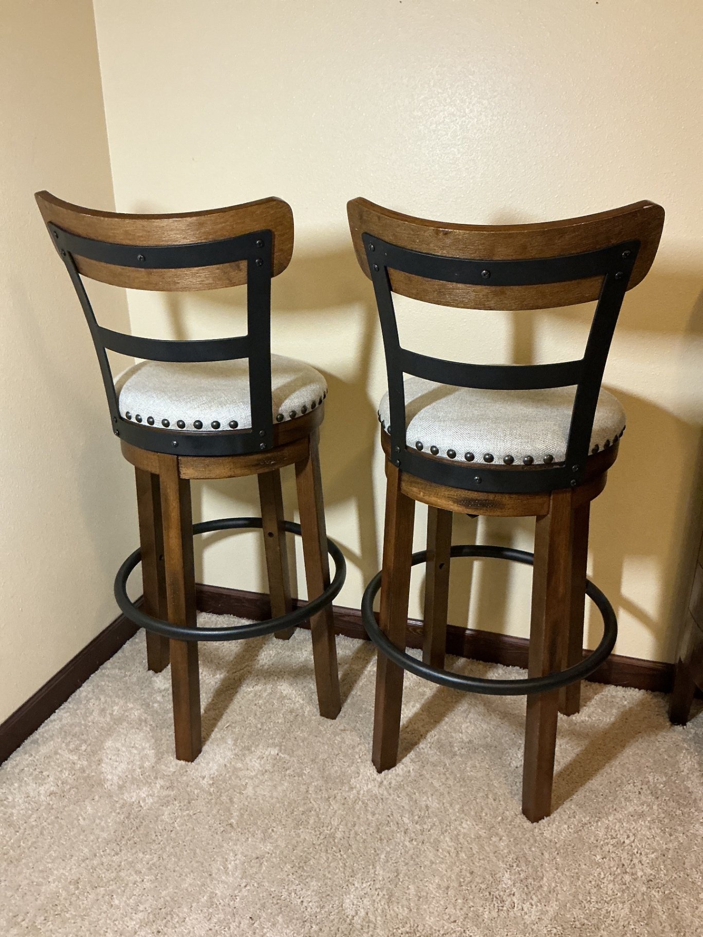 Pair of bar stools with wood and metal frame, Ashley furniture - image 3 of 5