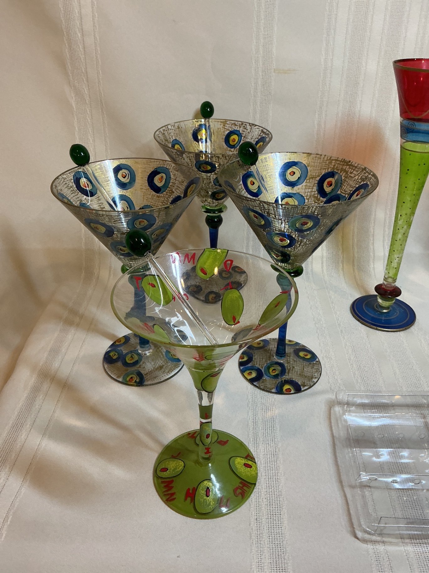 Hand-painted glassware collection with martini and champagne glasses - image 3 of 11