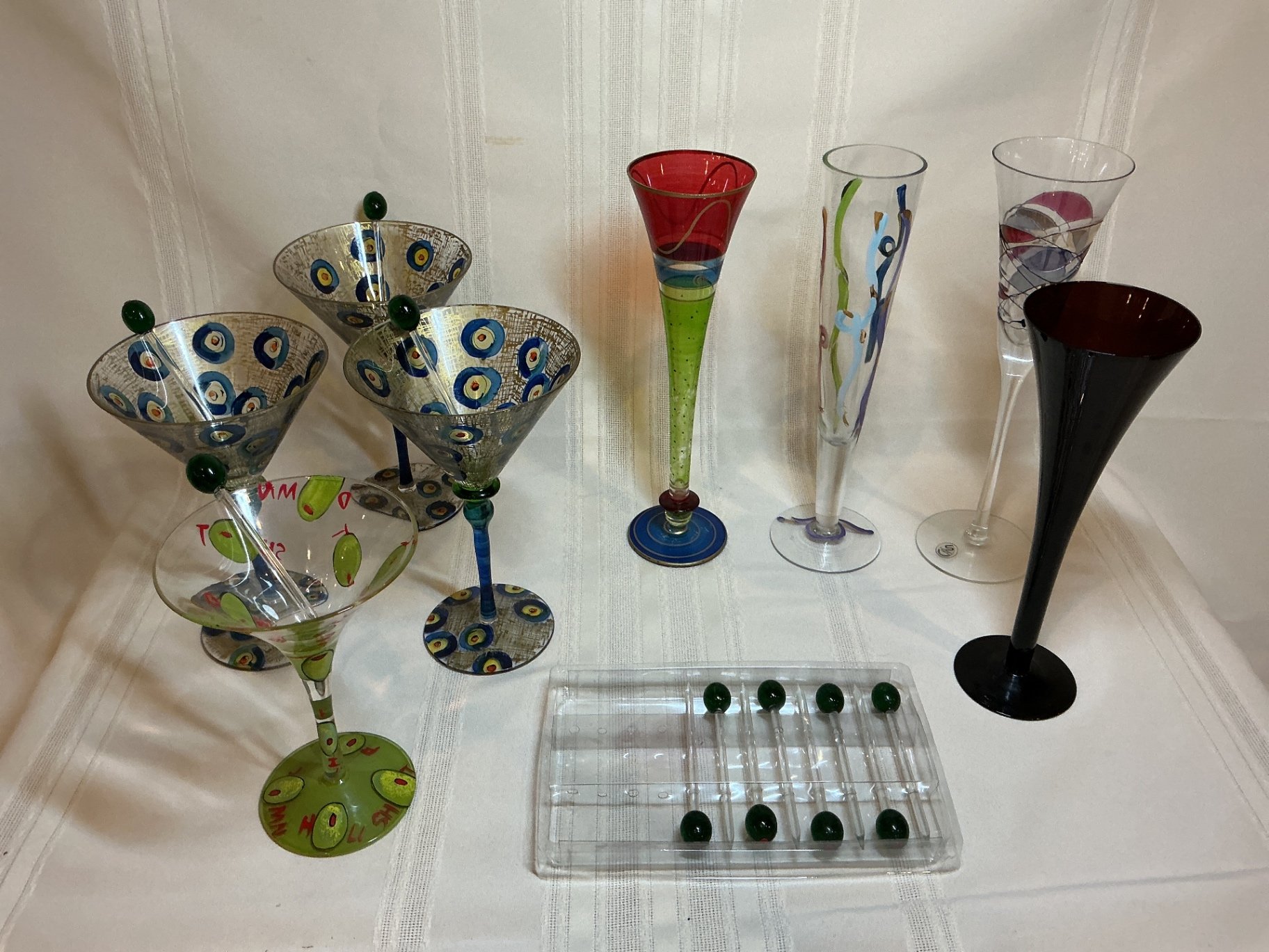 Hand-painted glassware collection with martini and champagne glasses - image 1 of 11