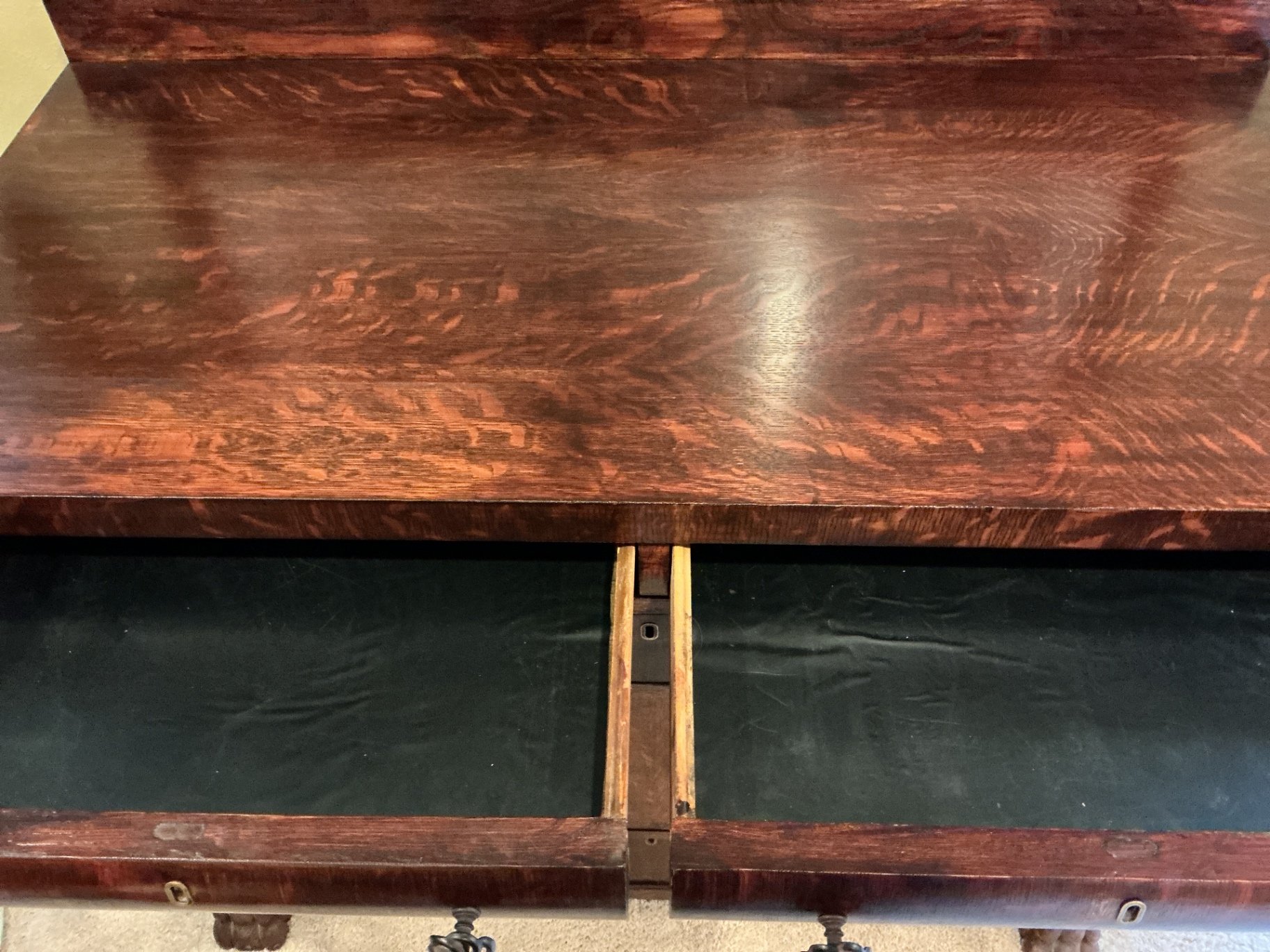 Antique dark wood sideboard with drawers and cabinets - image 5 of 7