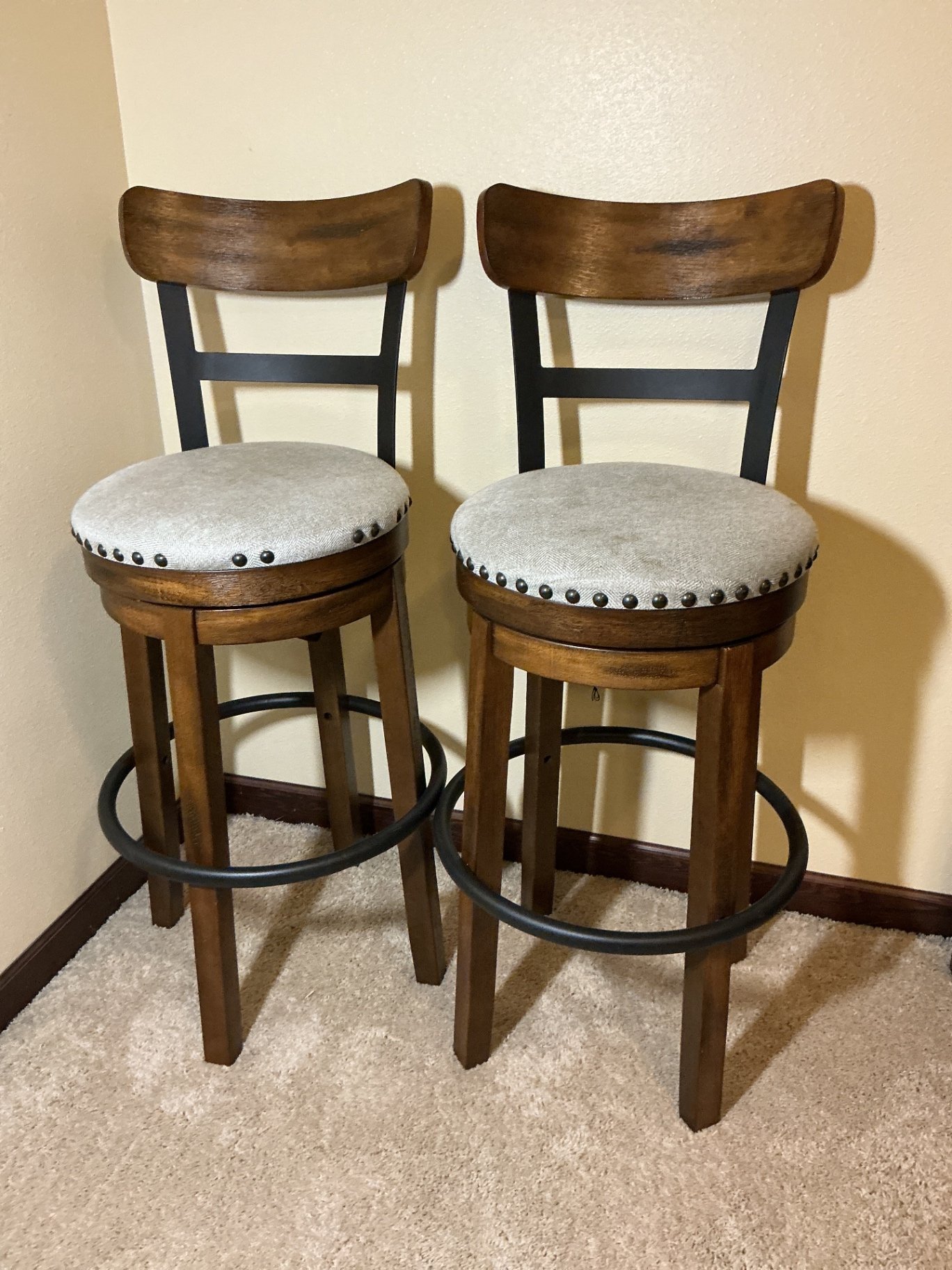 Pair of bar stools with wood and metal frame, Ashley furniture - image 1 of 5