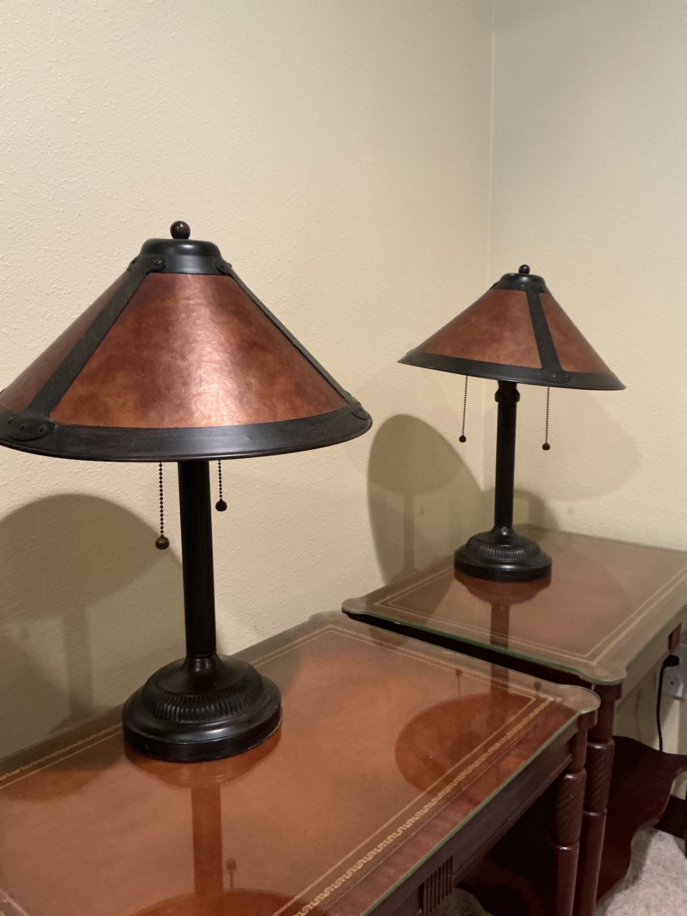 Pair of wooden end tables with lamps - image 2 of 5