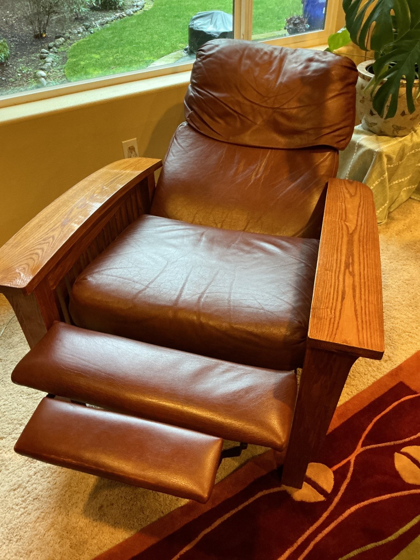 Craftsman Style Brown leather recliner chair  - image 3 of 8