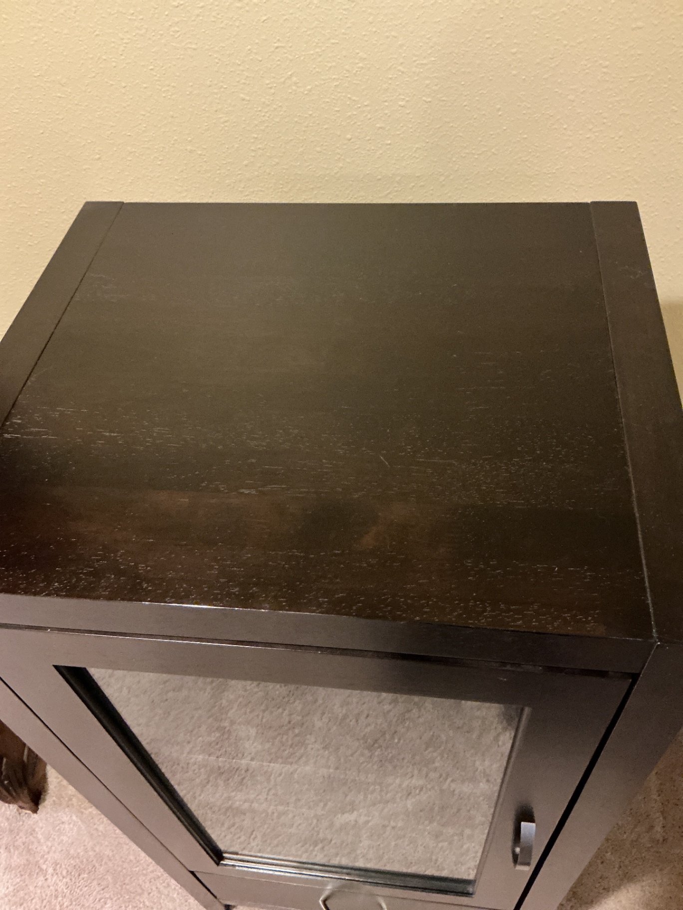 Dark wood display cabinet with glass door and drawer - image 5 of 5