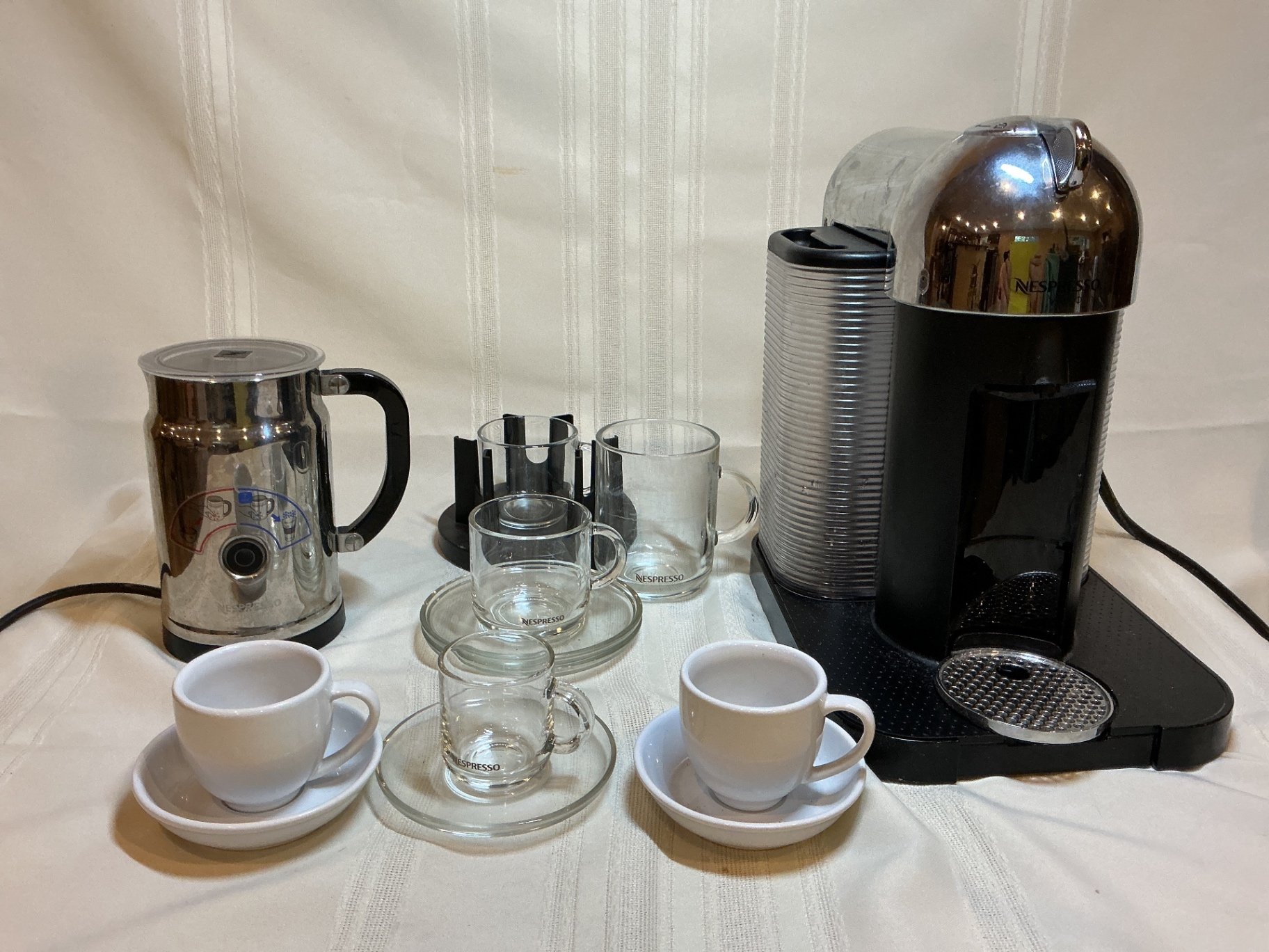 Nespresso espresso machine with electric frother and glassware - image 1 of 5