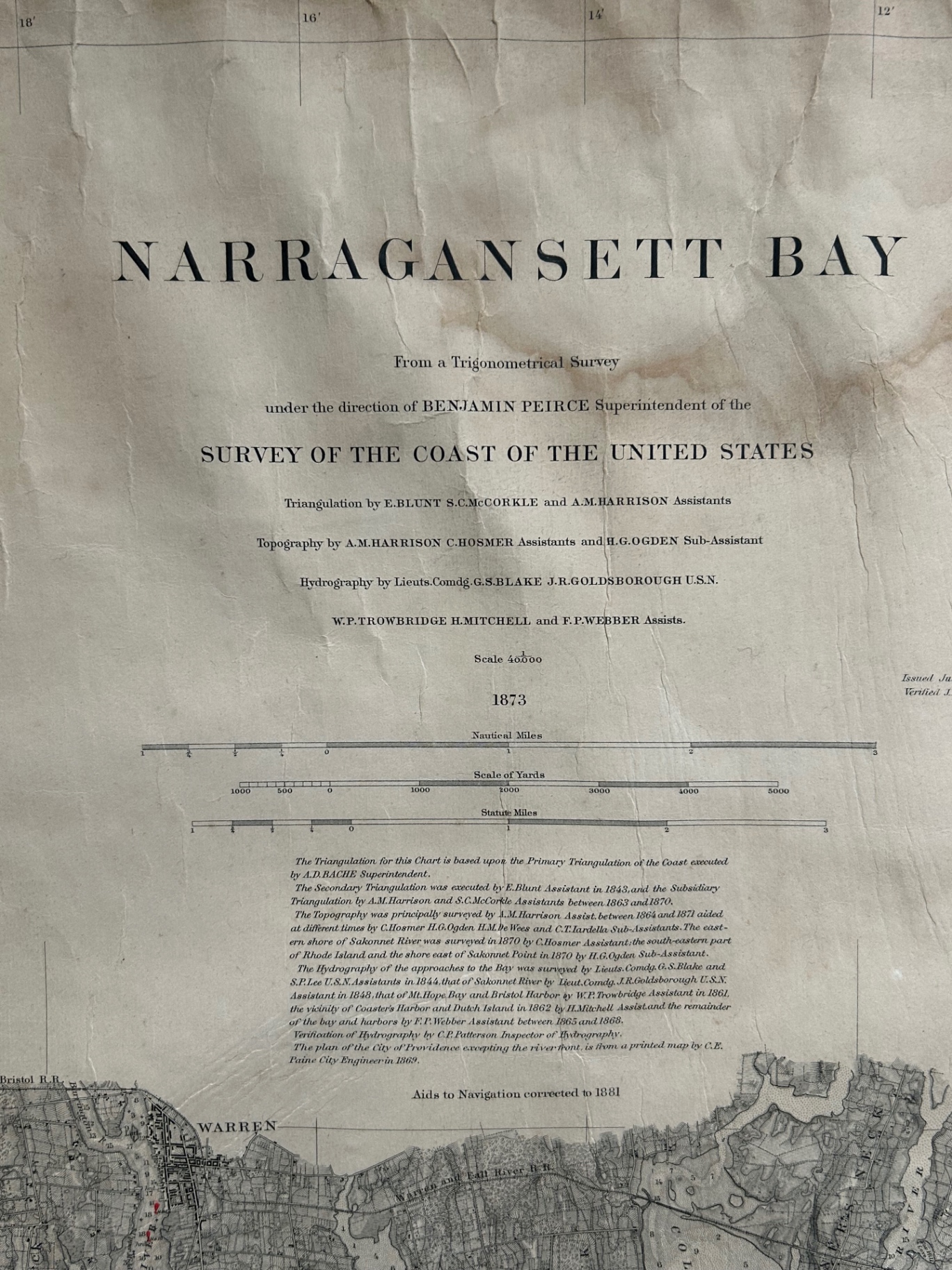 Historic Nautical Chart Mounted on Linen of Narragansett Bay Rhode Island  - image 4 of 6