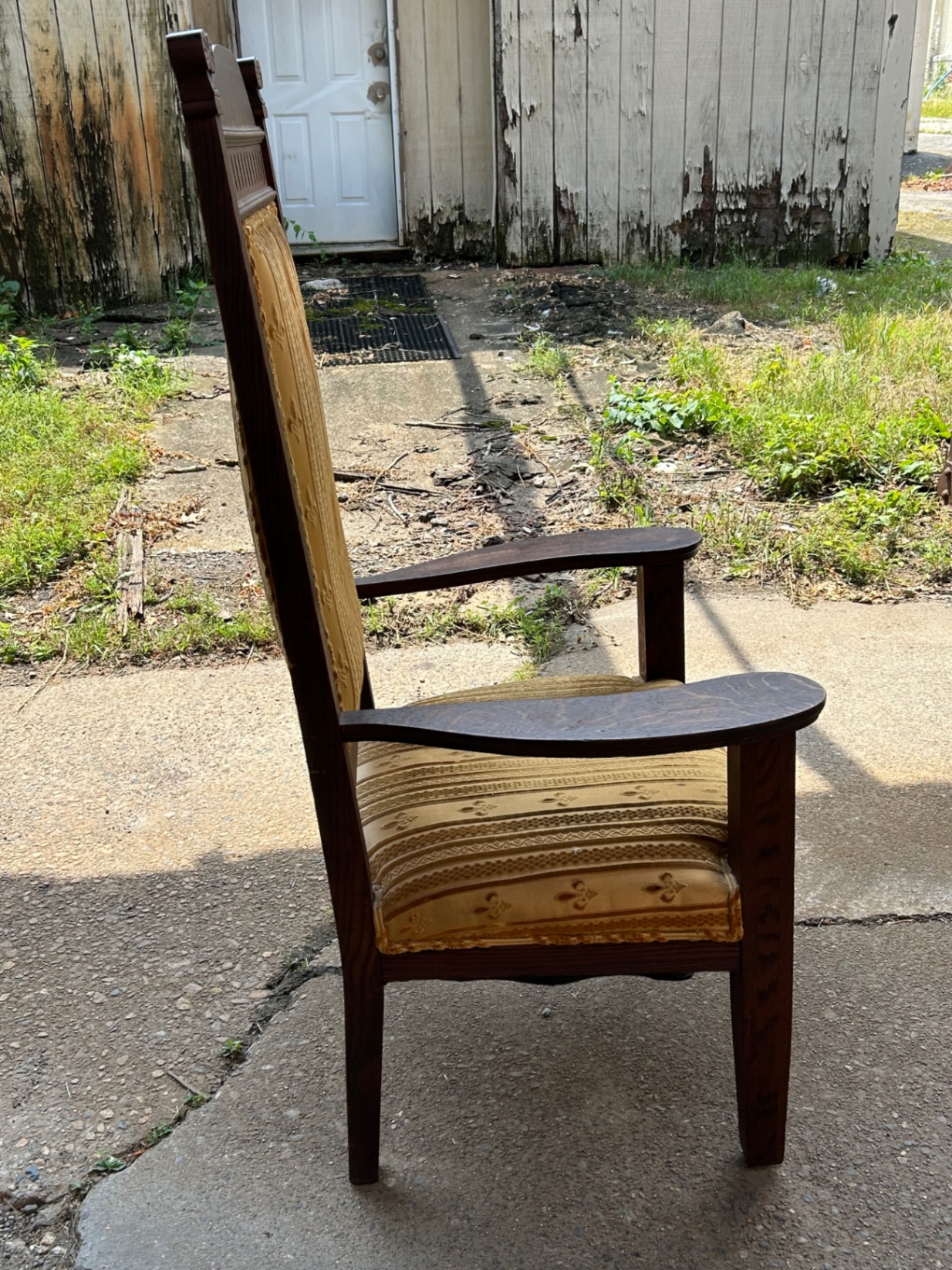 Antique Upholstered Victorian Tiger Oak Gothic Throne Chair  - image 5 of 5