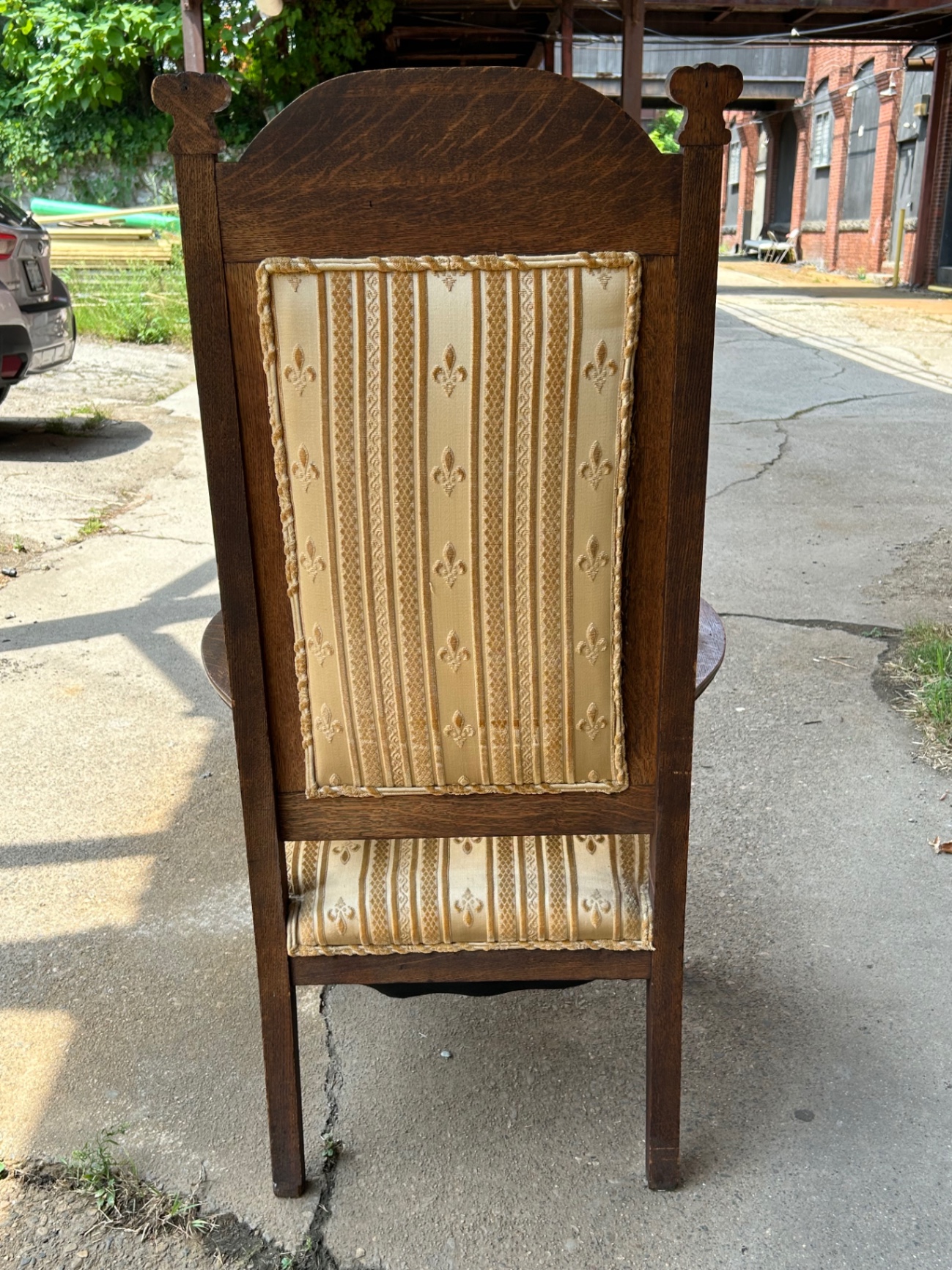 Antique Upholstered Victorian Tiger Oak Gothic Throne Chair  - image 3 of 5