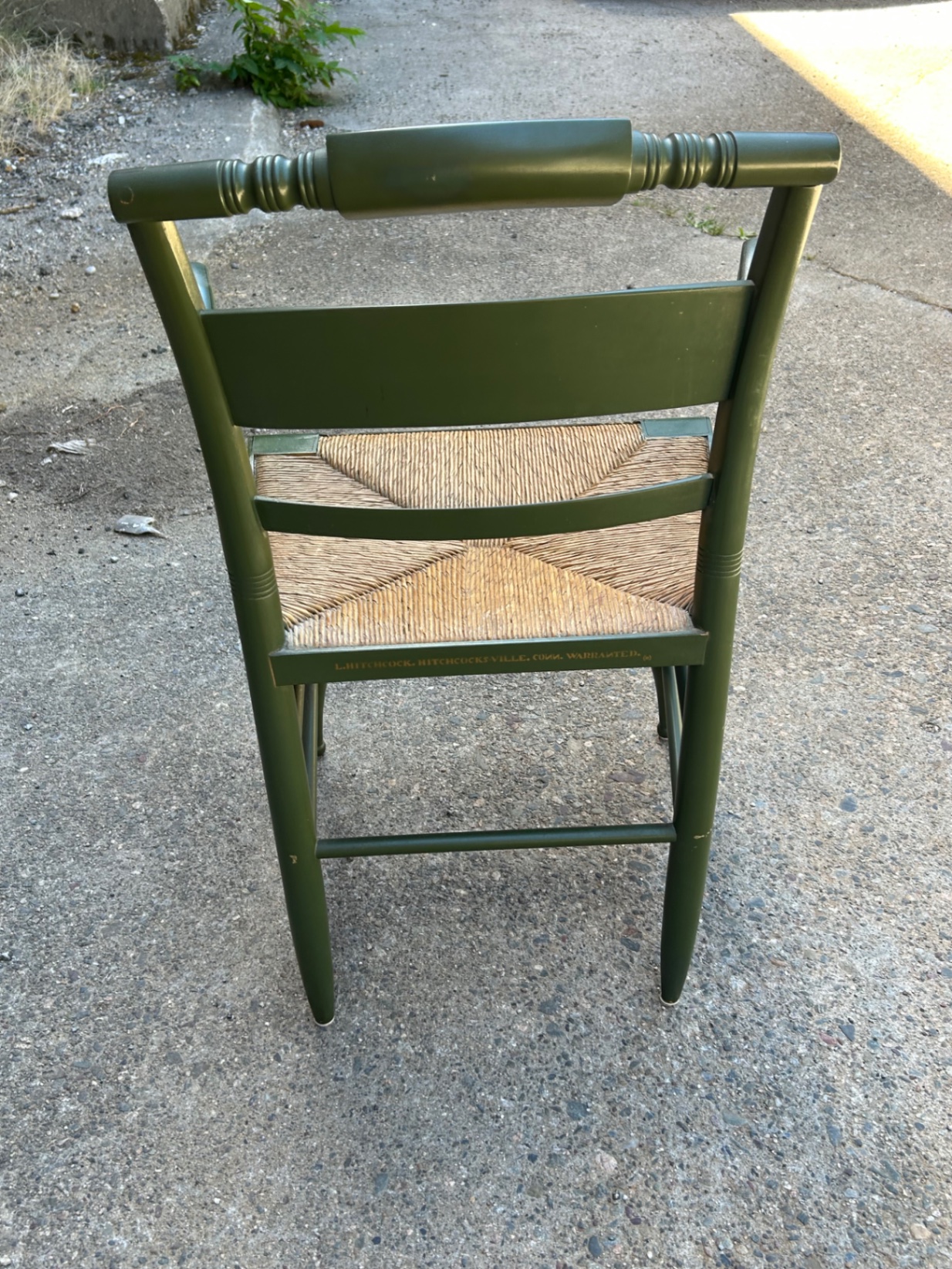 Hitchcock Green Stenciled Rush Armchair Signed  - image 3 of 4