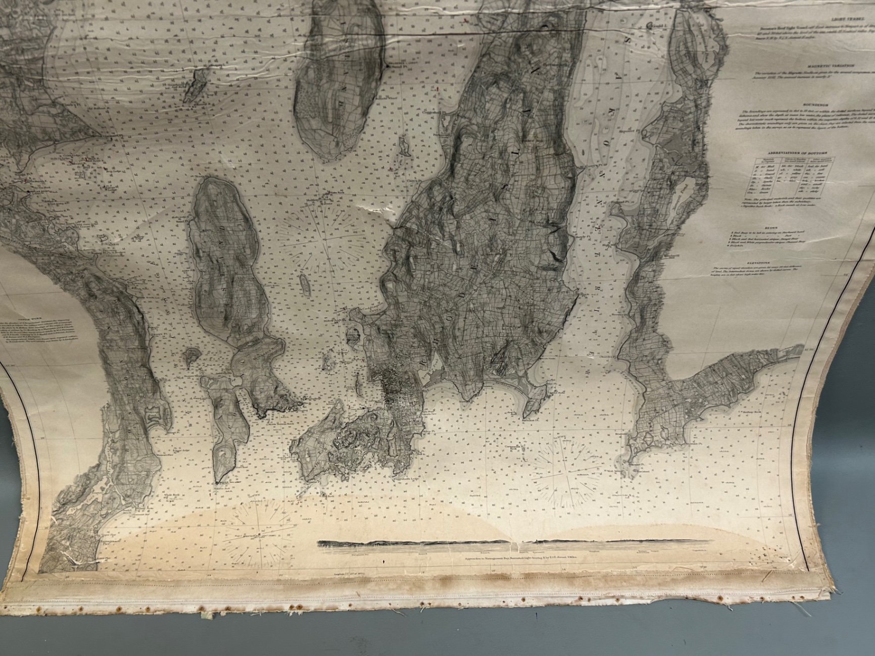 Historic Nautical Chart Mounted on Linen of Narragansett Bay Rhode Island  - image 3 of 6
