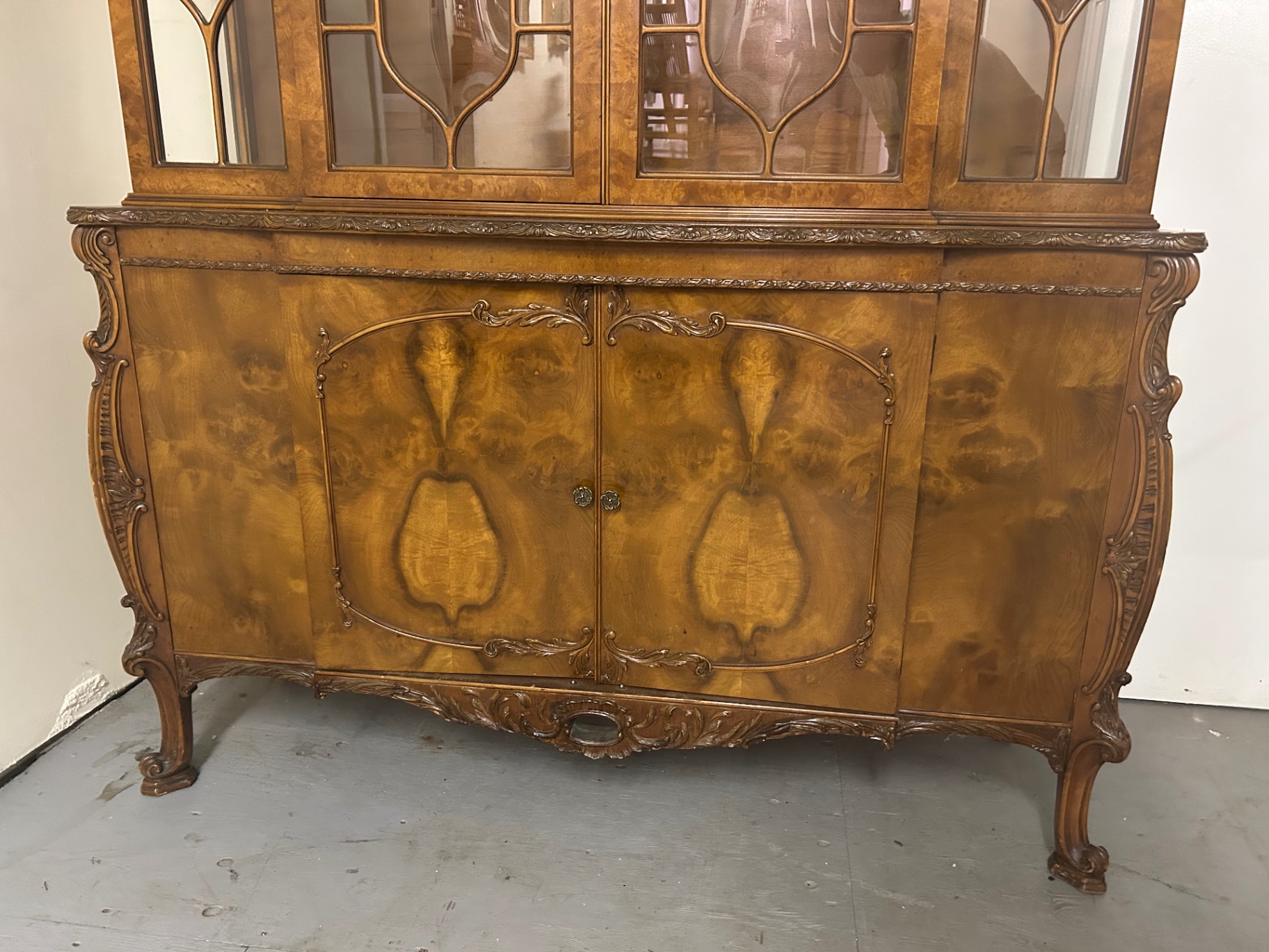 Burlwood Carved Hutch China Cabinet  - image 7 of 8