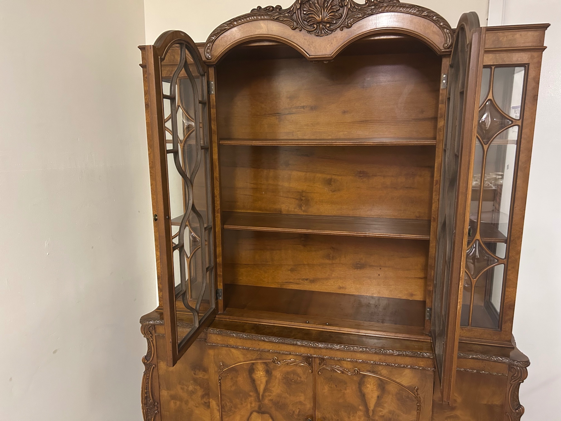 Burlwood Carved Hutch China Cabinet  - image 5 of 8