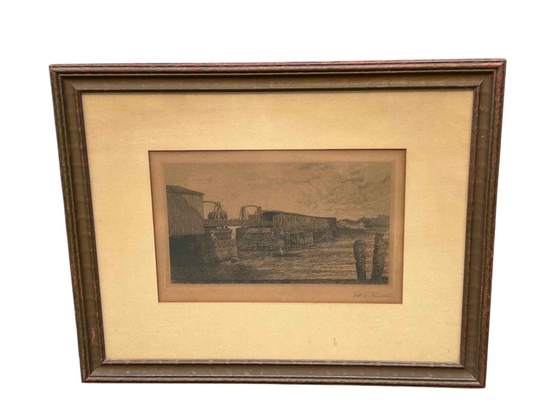 Signed Robert Wisenman Covered Bridge Etching  - image 1 of 5