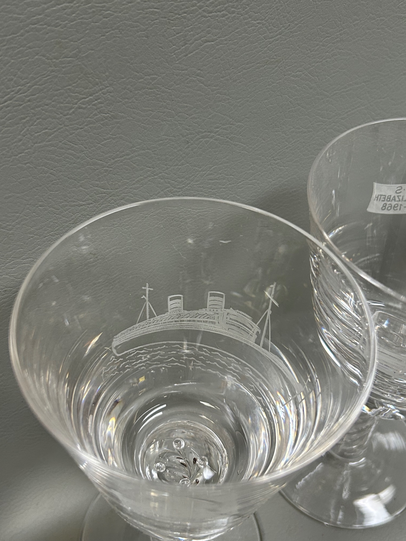 Signed Stuart Crystal Glasses R.M.S. Queen Elizabeth 1940-1968 Made in Enlgand - image 3 of 7
