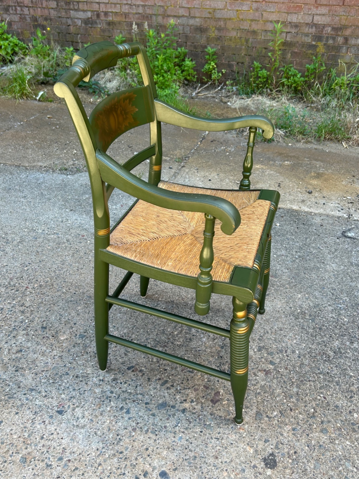 Hitchcock Green Stenciled Rush Armchair Signed  - image 4 of 4