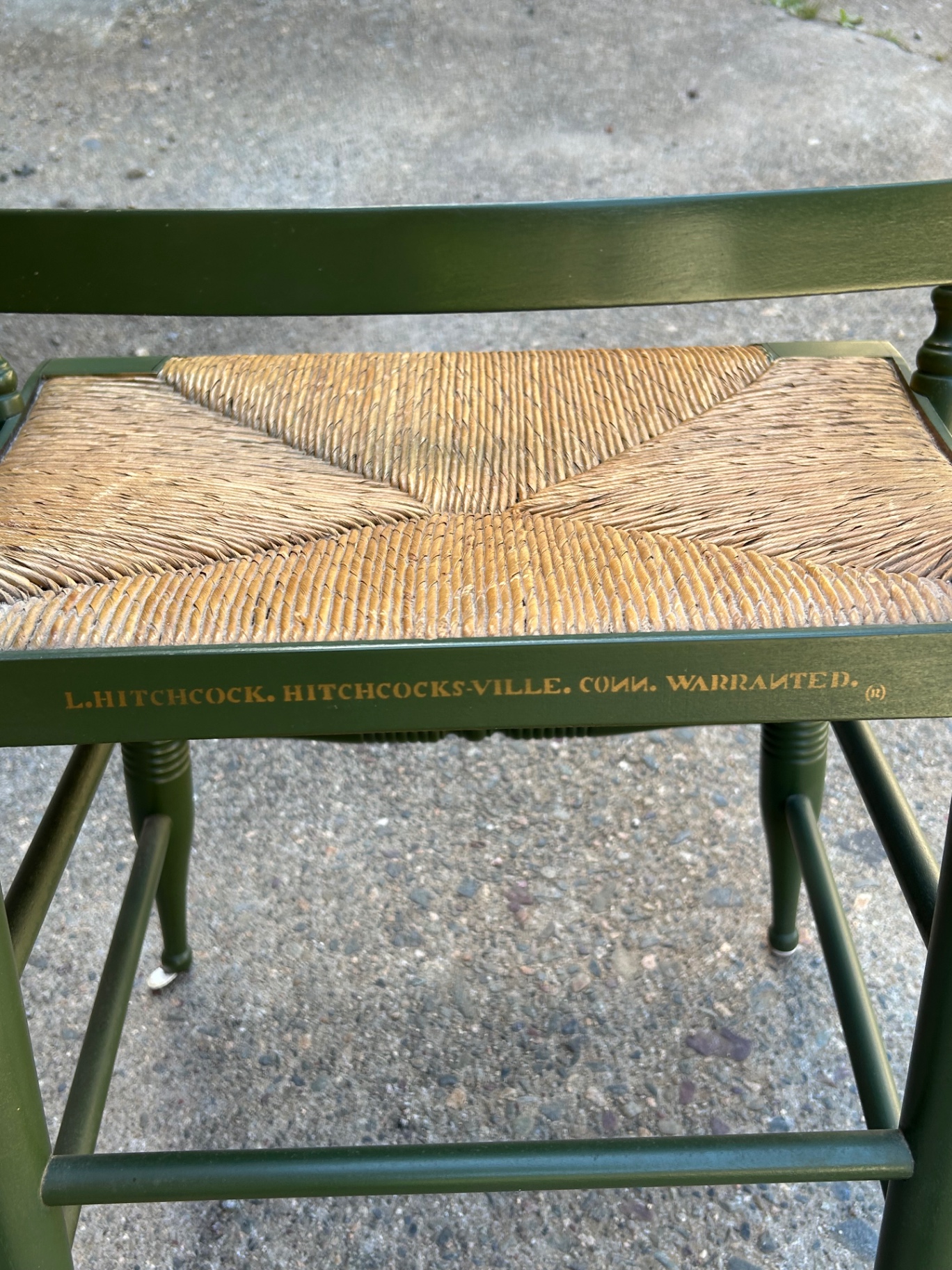 Hitchcock Green Stenciled Rush Armchair Signed  - image 2 of 4