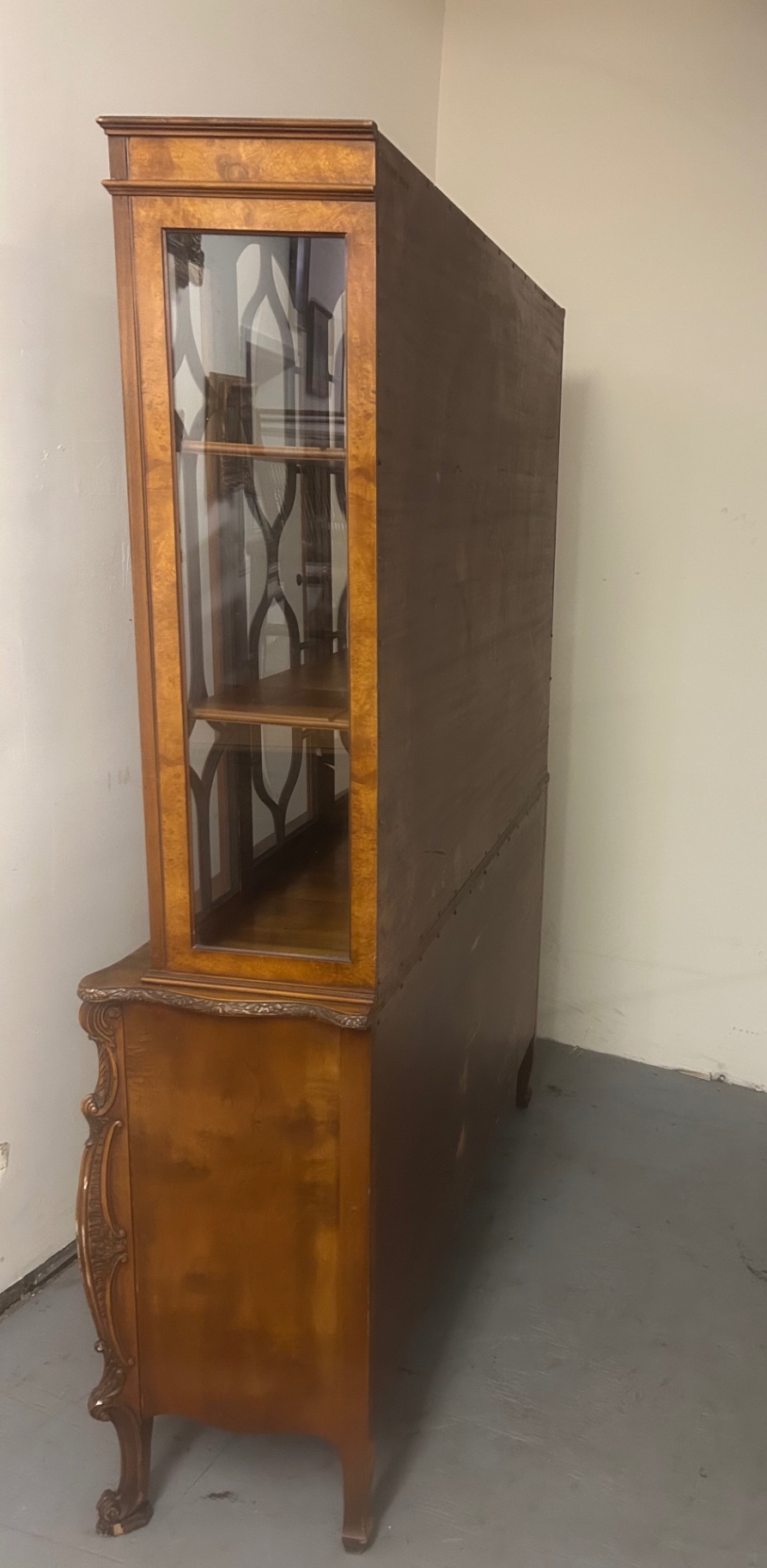 Burlwood Carved Hutch China Cabinet  - image 4 of 8