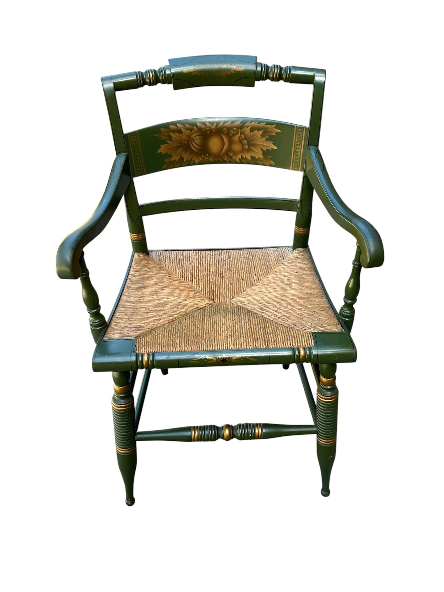 Hitchcock Green Stenciled Rush Armchair Signed  - image 1 of 4