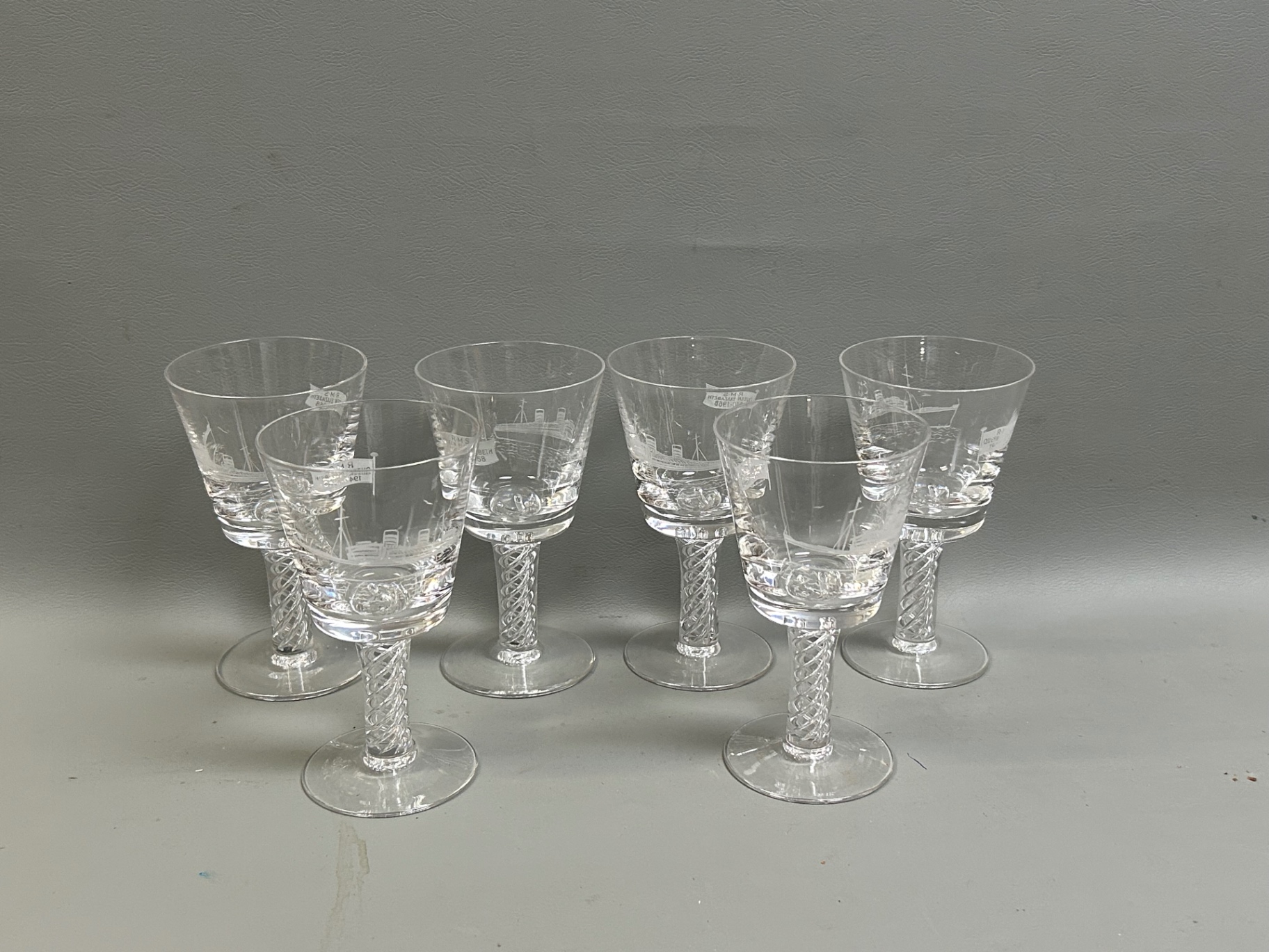 Signed Stuart Crystal Glasses R.M.S. Queen Elizabeth 1940-1968 Made in Enlgand - image 1 of 7
