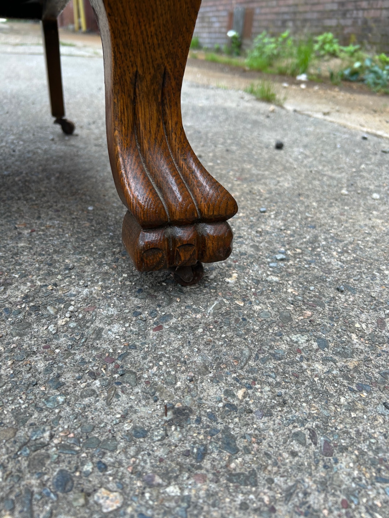 Antique Oak Recliner Morris Chair Tweed Upholstery - image 6 of 7