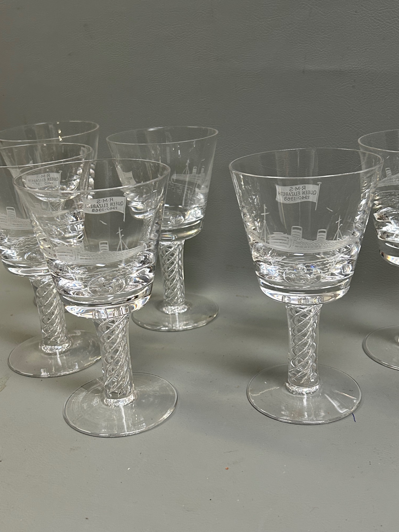 Signed Stuart Crystal Glasses R.M.S. Queen Elizabeth 1940-1968 Made in Enlgand - image 6 of 7