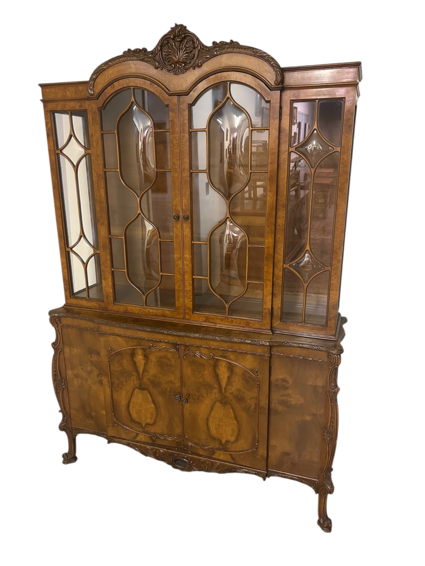 Burlwood Carved Hutch China Cabinet  - image 1 of 8