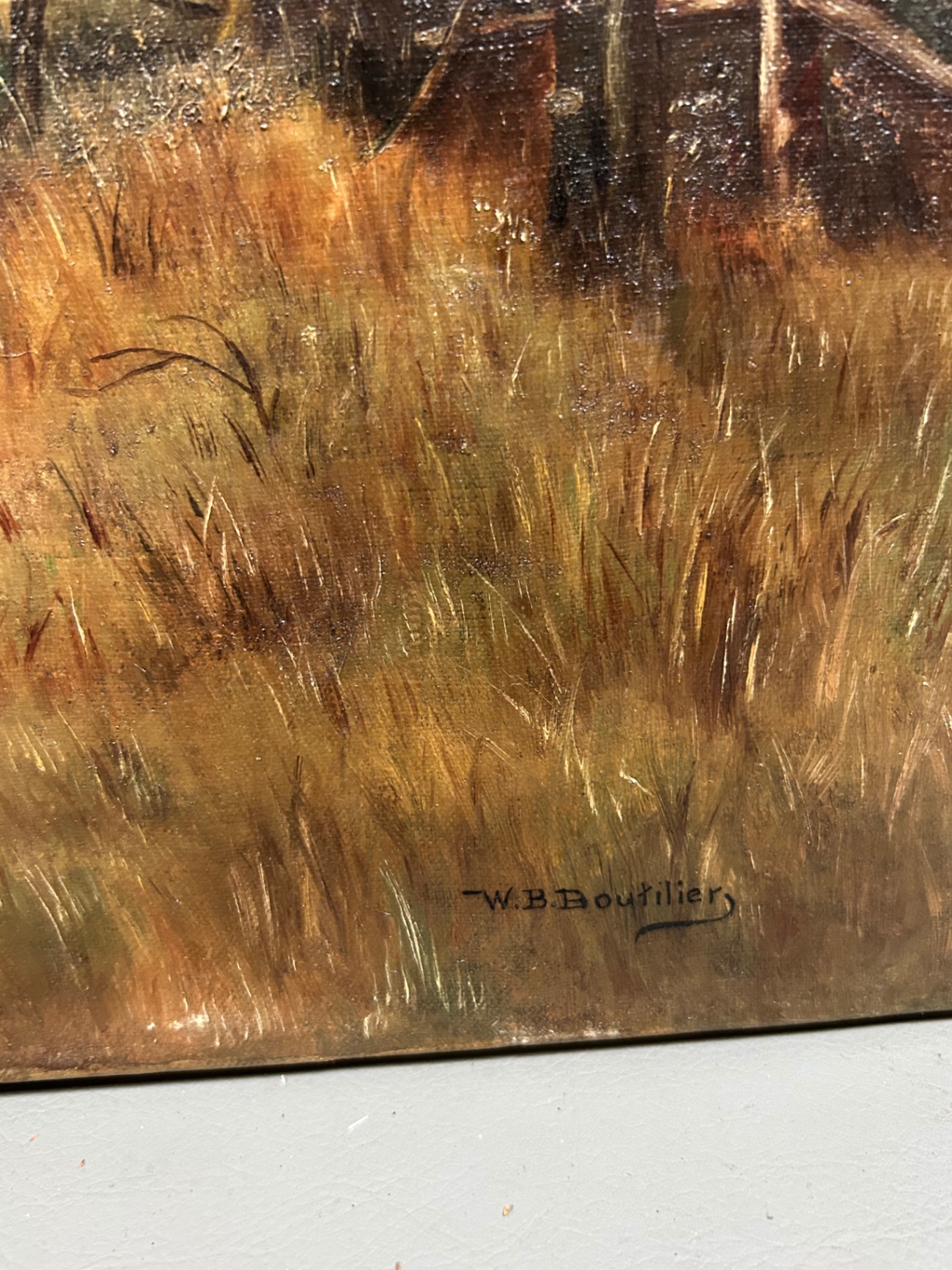 Antique Landscape Waterwheel Oil on Canvas Signed  - image 3 of 4