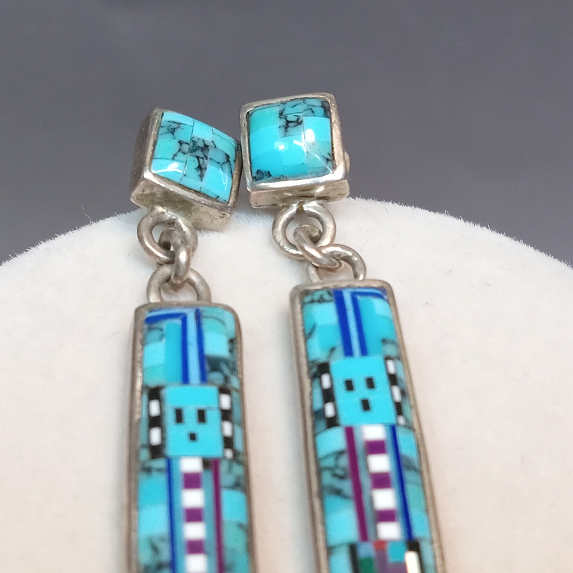 Chester Nez + James Mason Navajo Sterling / Micro Inlay Earrings - image 3 of 4