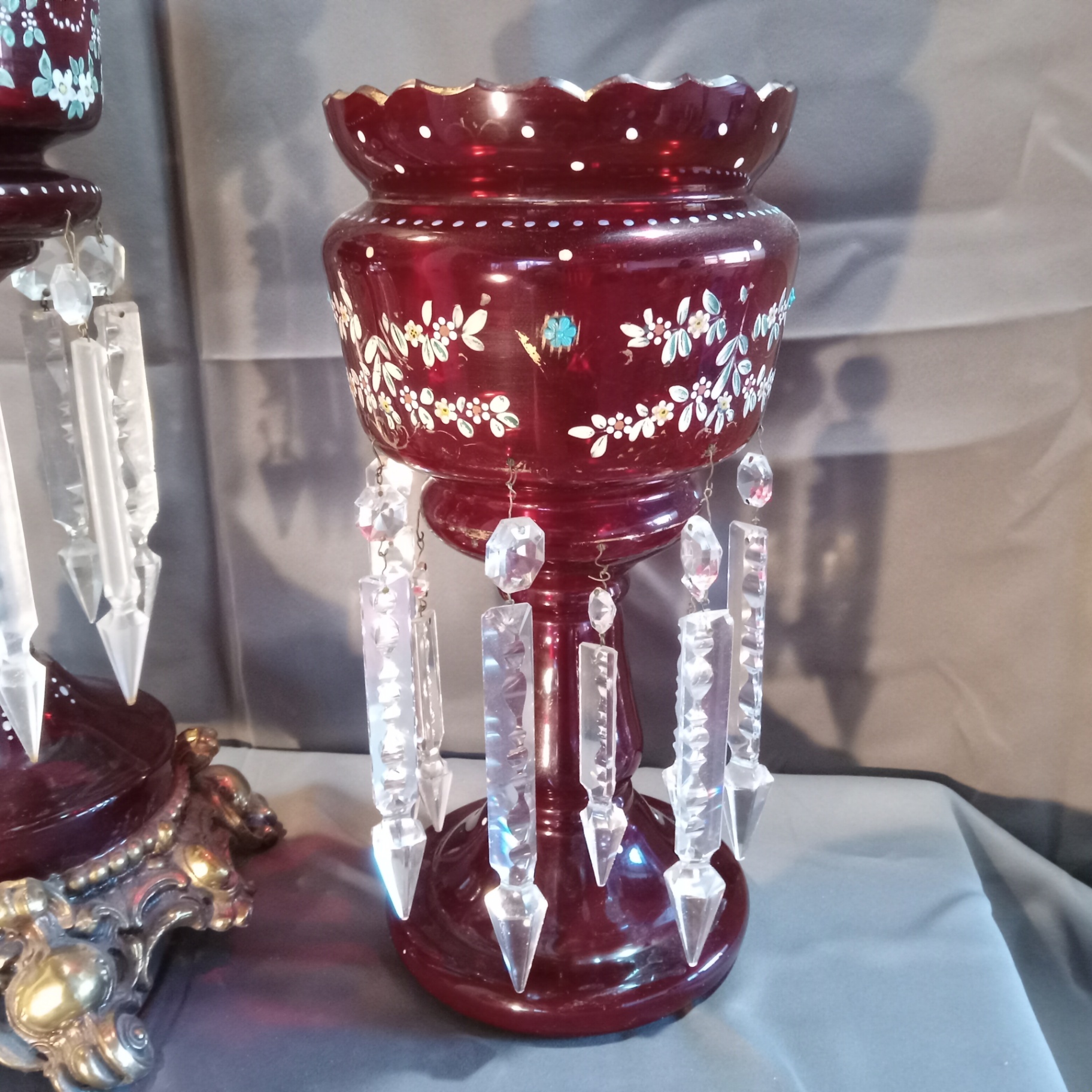 Antique Red & Pink Glass Lustres - image 2 of 19