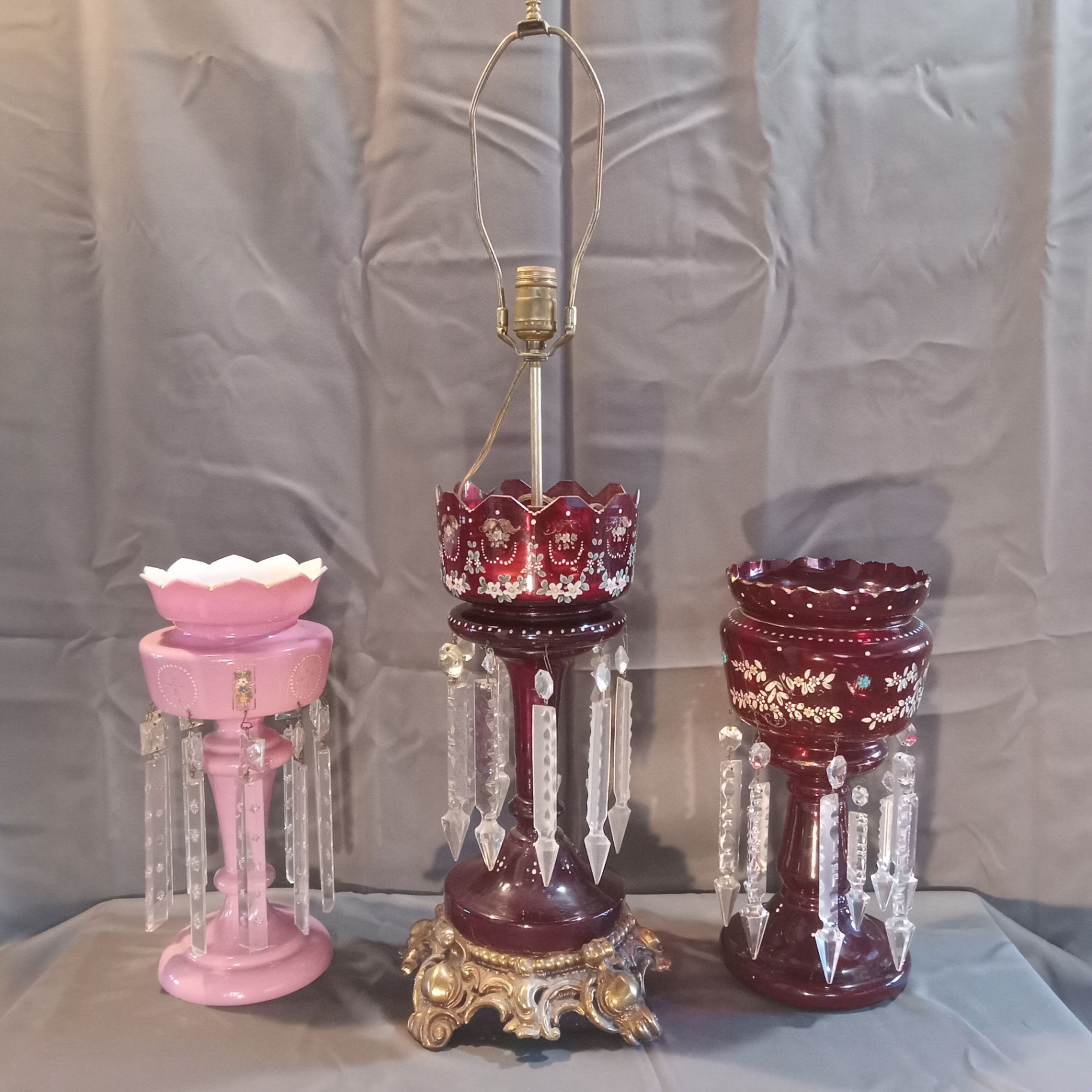 Antique Red & Pink Glass Lustres - image 1 of 19