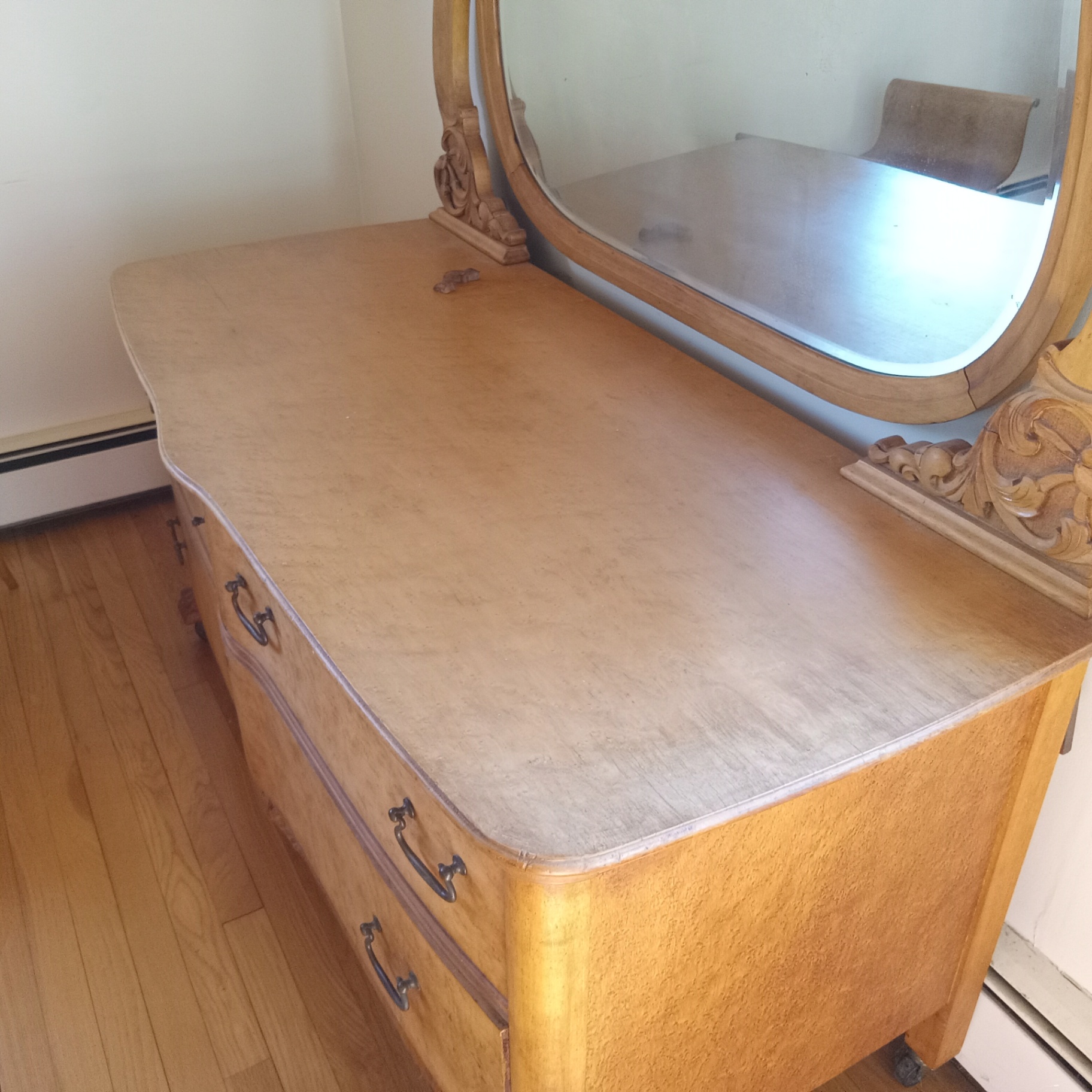 Antique Bird's Eye Maple Vanity w/Mirror & Bench - image 18 of 35