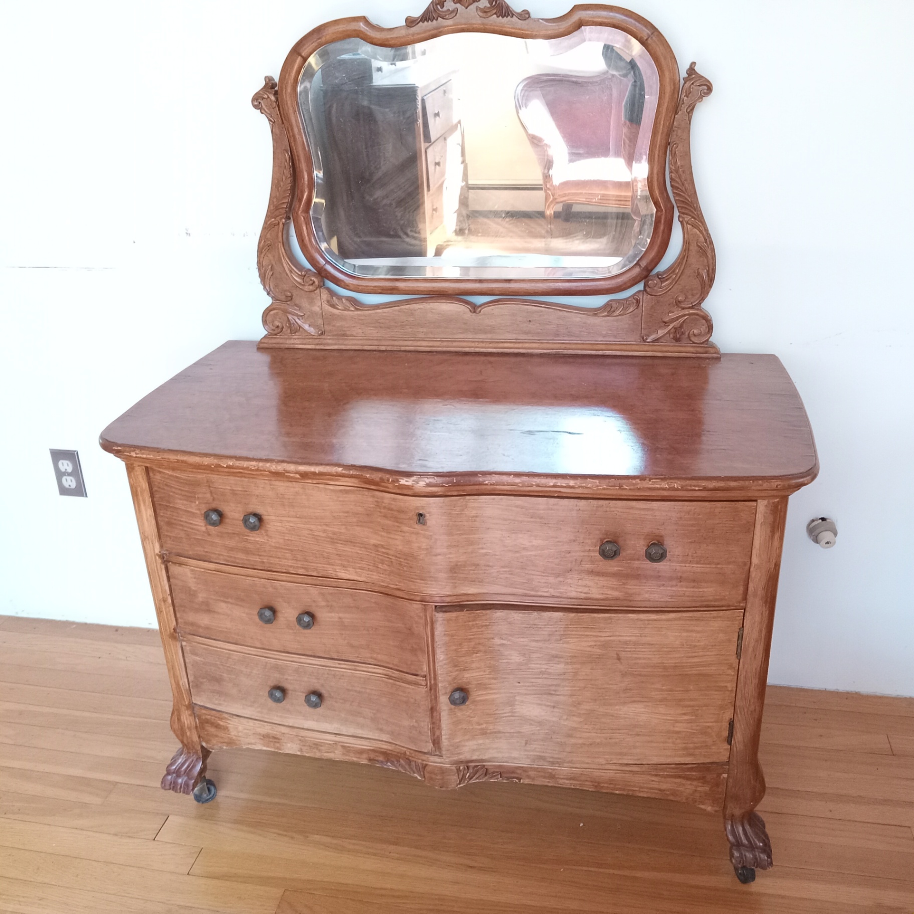 Antique Vanity/Dresser w/Mirror and Chair - image 2 of 32