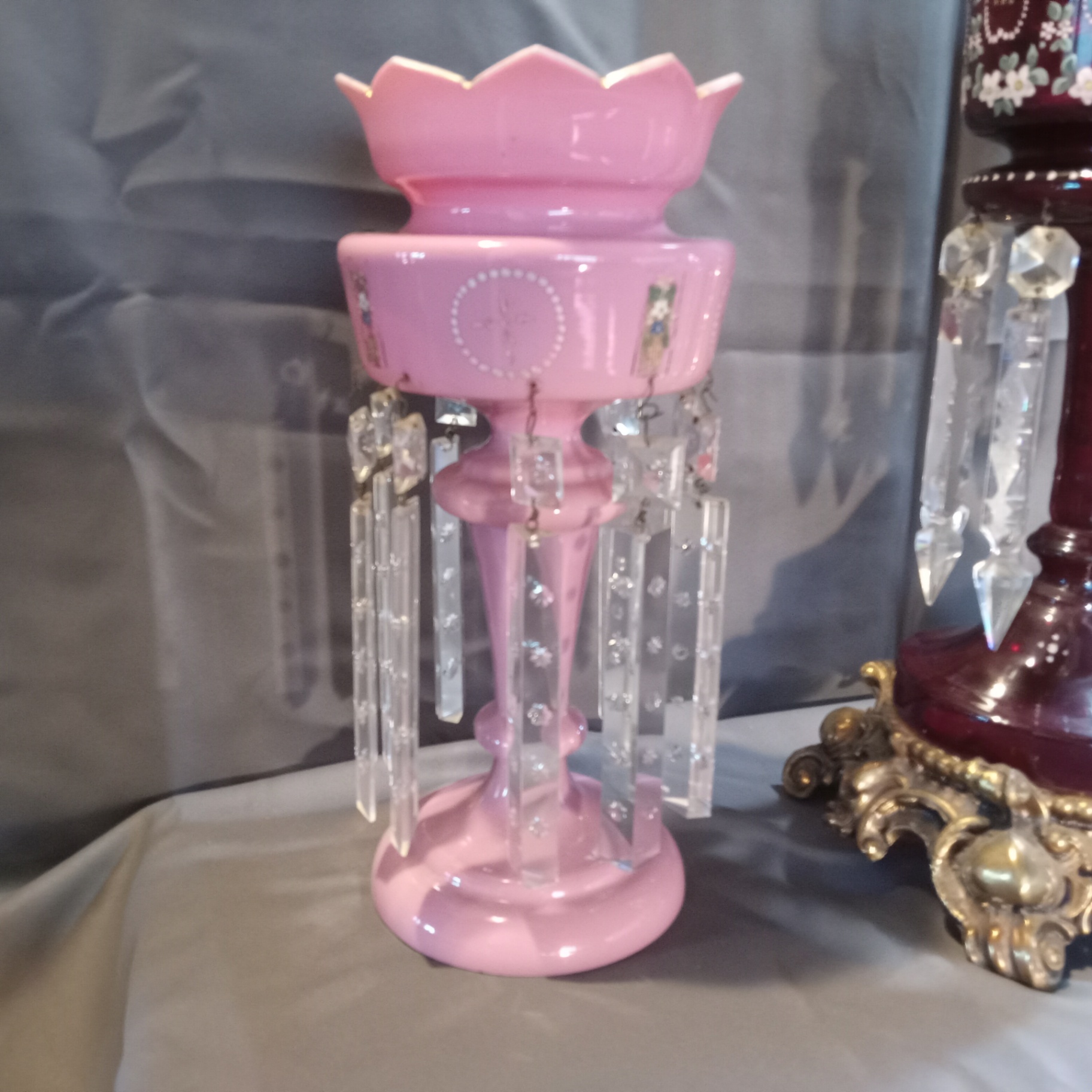Antique Red & Pink Glass Lustres - image 10 of 19