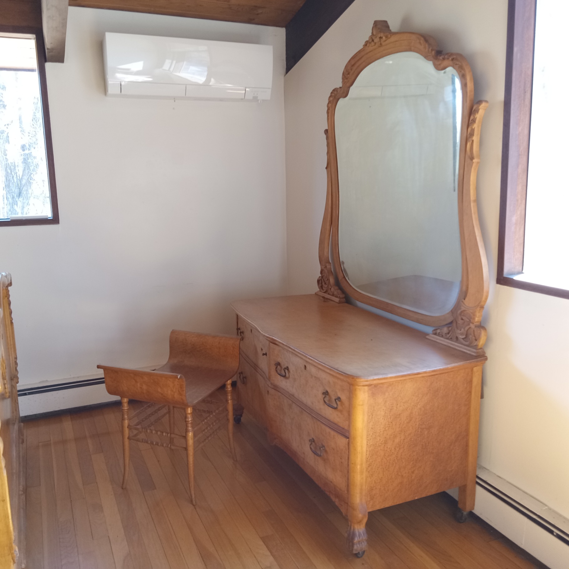 Antique Bird's Eye Maple Vanity w/Mirror & Bench - image 1 of 35