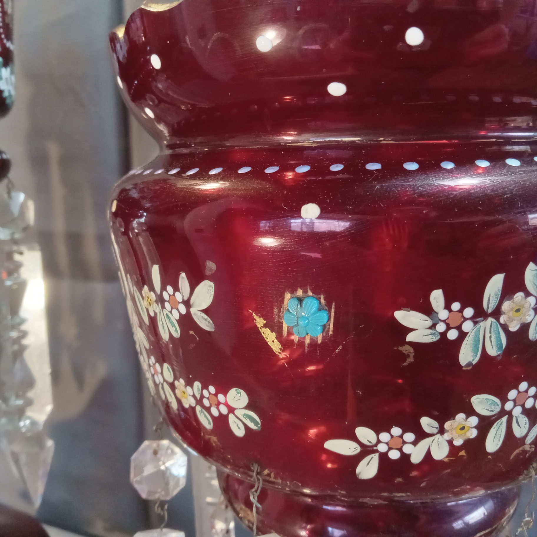 Antique Red & Pink Glass Lustres - image 3 of 19