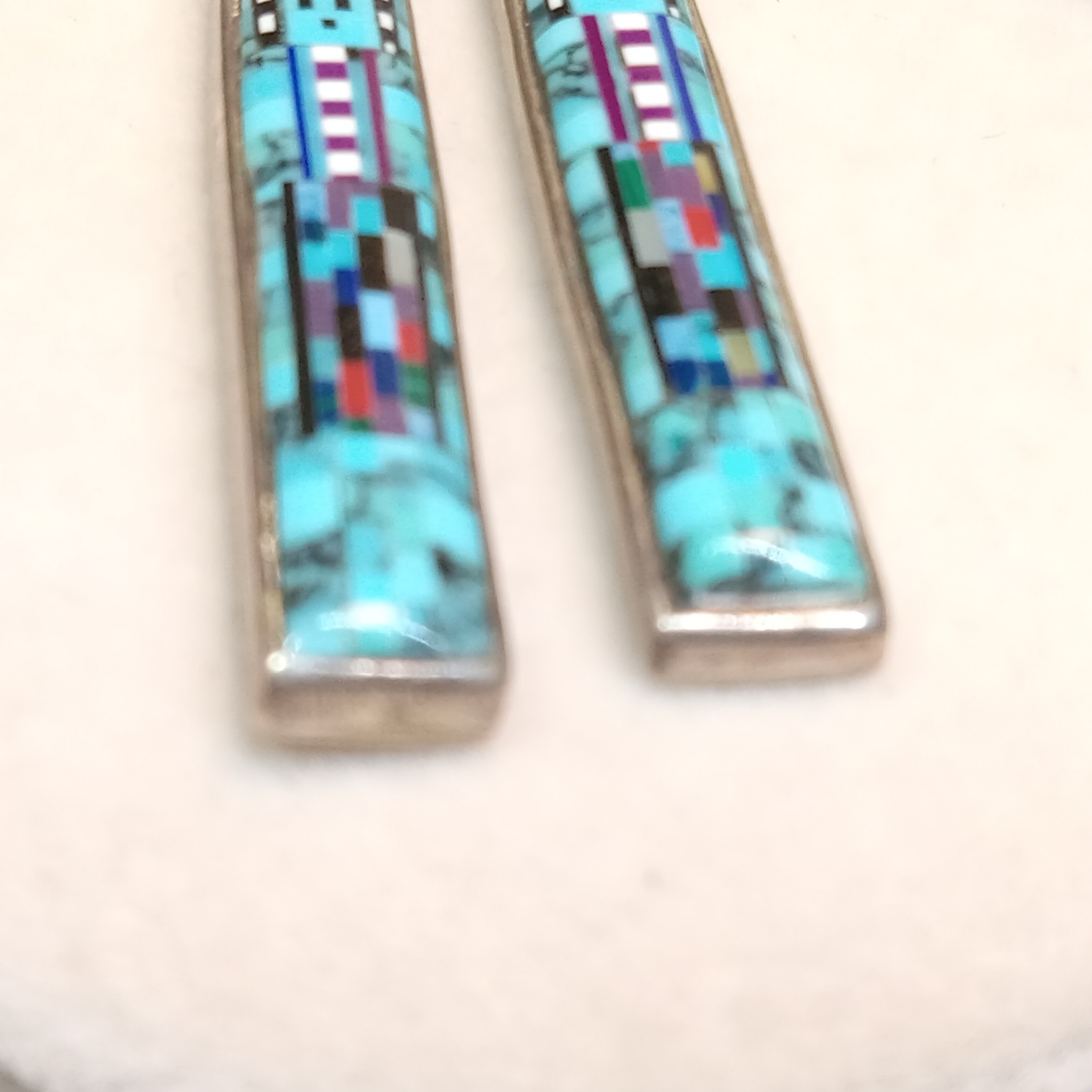 Chester Nez + James Mason Navajo Sterling / Micro Inlay Earrings - image 2 of 4