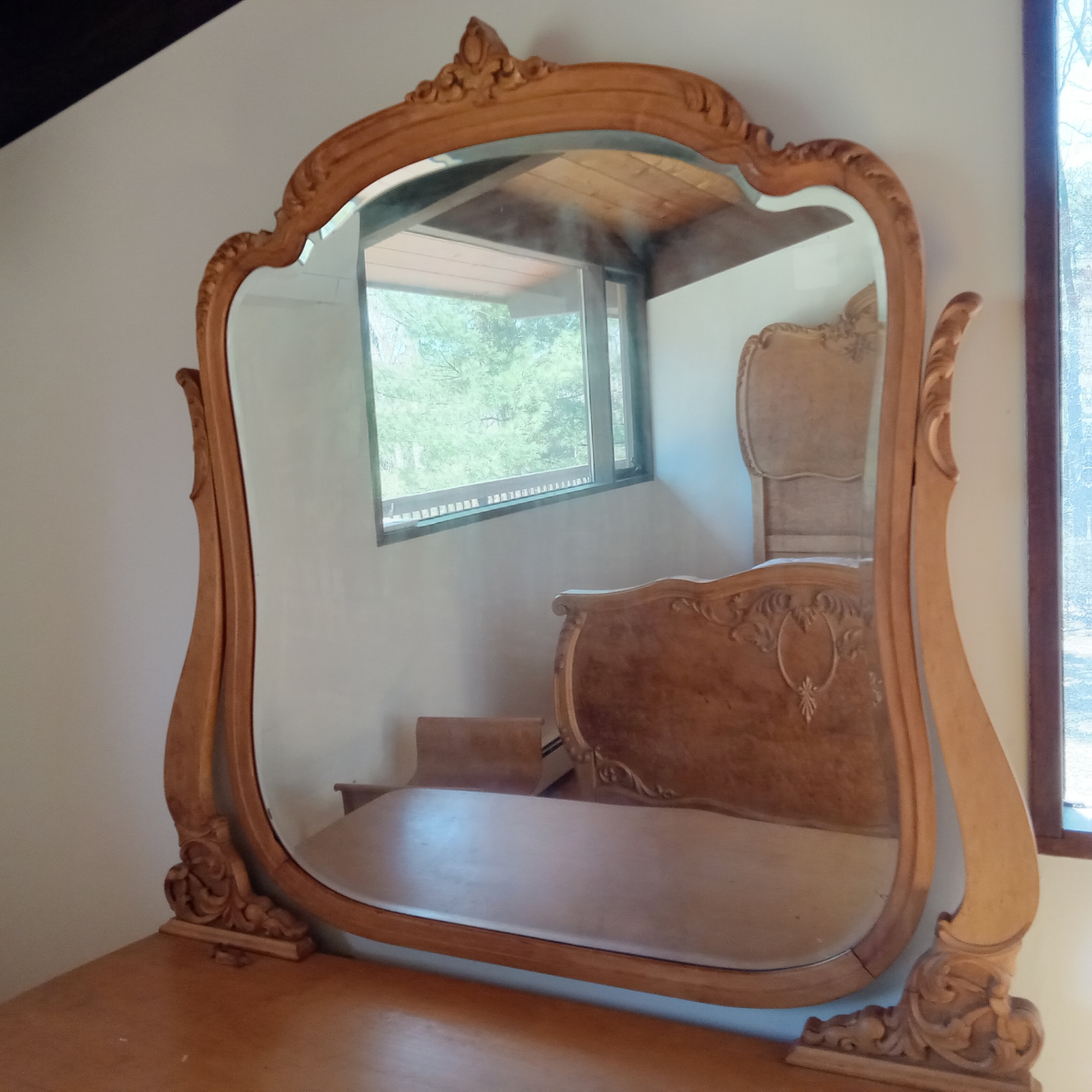 Antique Bird's Eye Maple Vanity w/Mirror & Bench - image 9 of 35