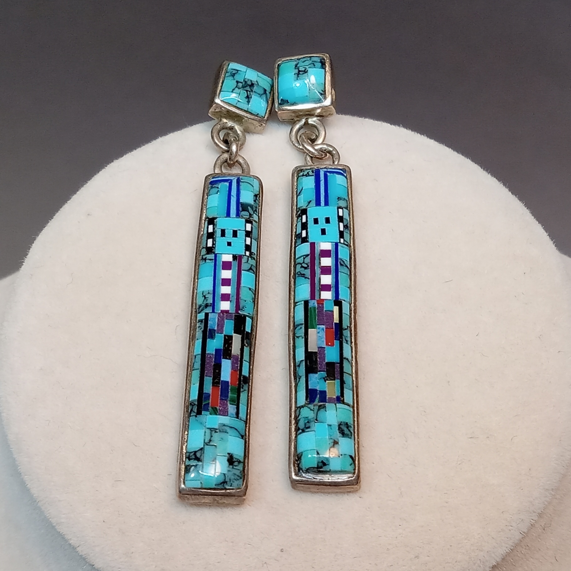 Chester Nez + James Mason Navajo Sterling / Micro Inlay Earrings - image 1 of 4
