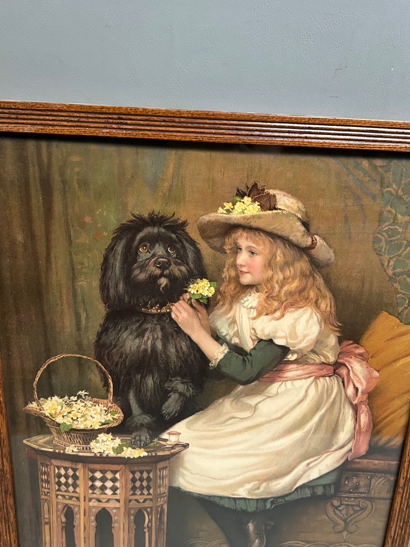 Victorian Lithograph Girl with Dog  - image 3 of 5