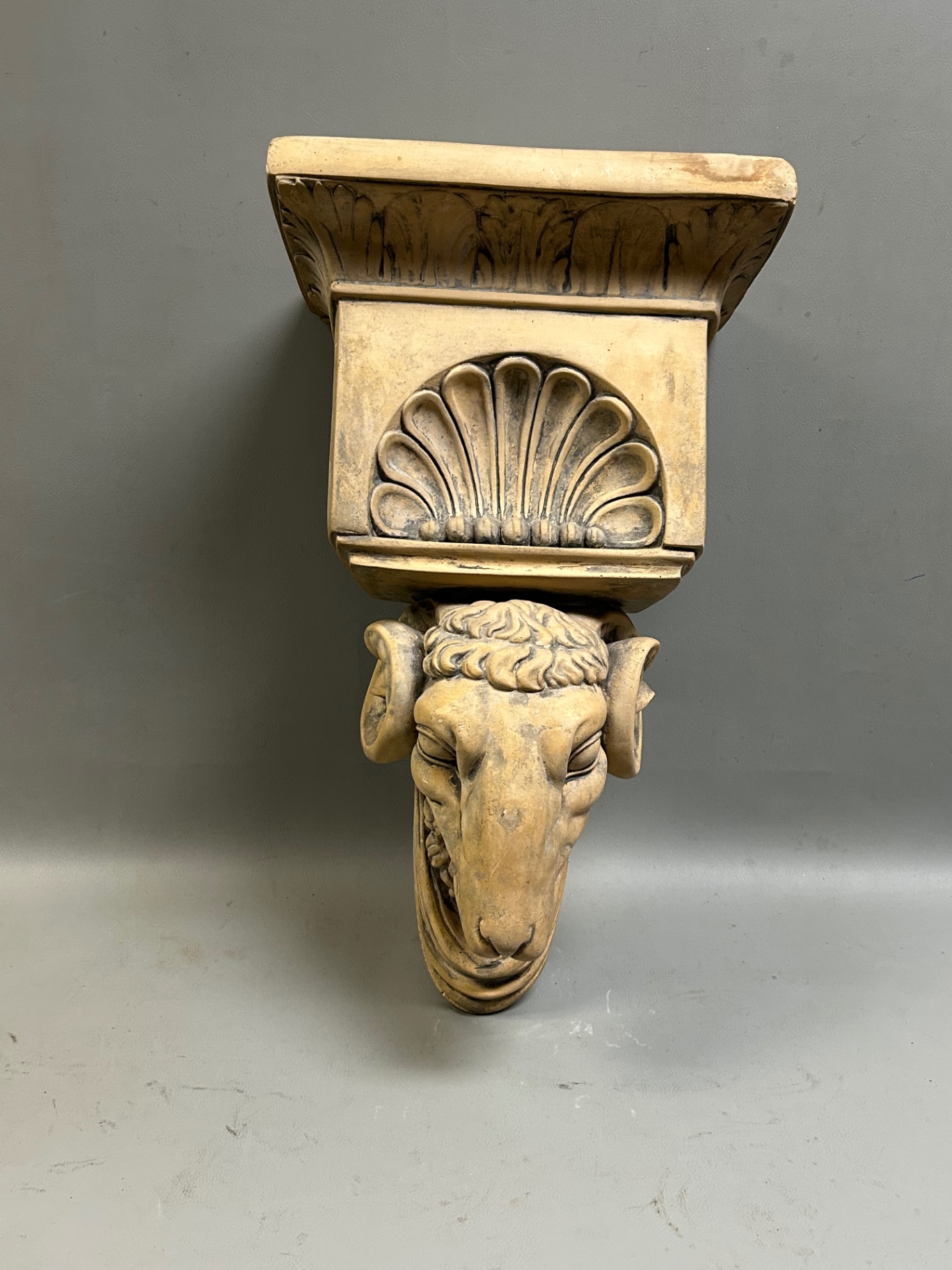 Vintage Neo Classical Chalkware Rams Head Corbel Shelf  - image 1 of 5