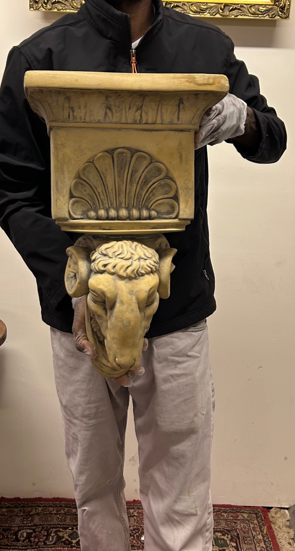 Vintage Neo Classical Chalkware Rams Head Corbel Shelf  - image 2 of 5