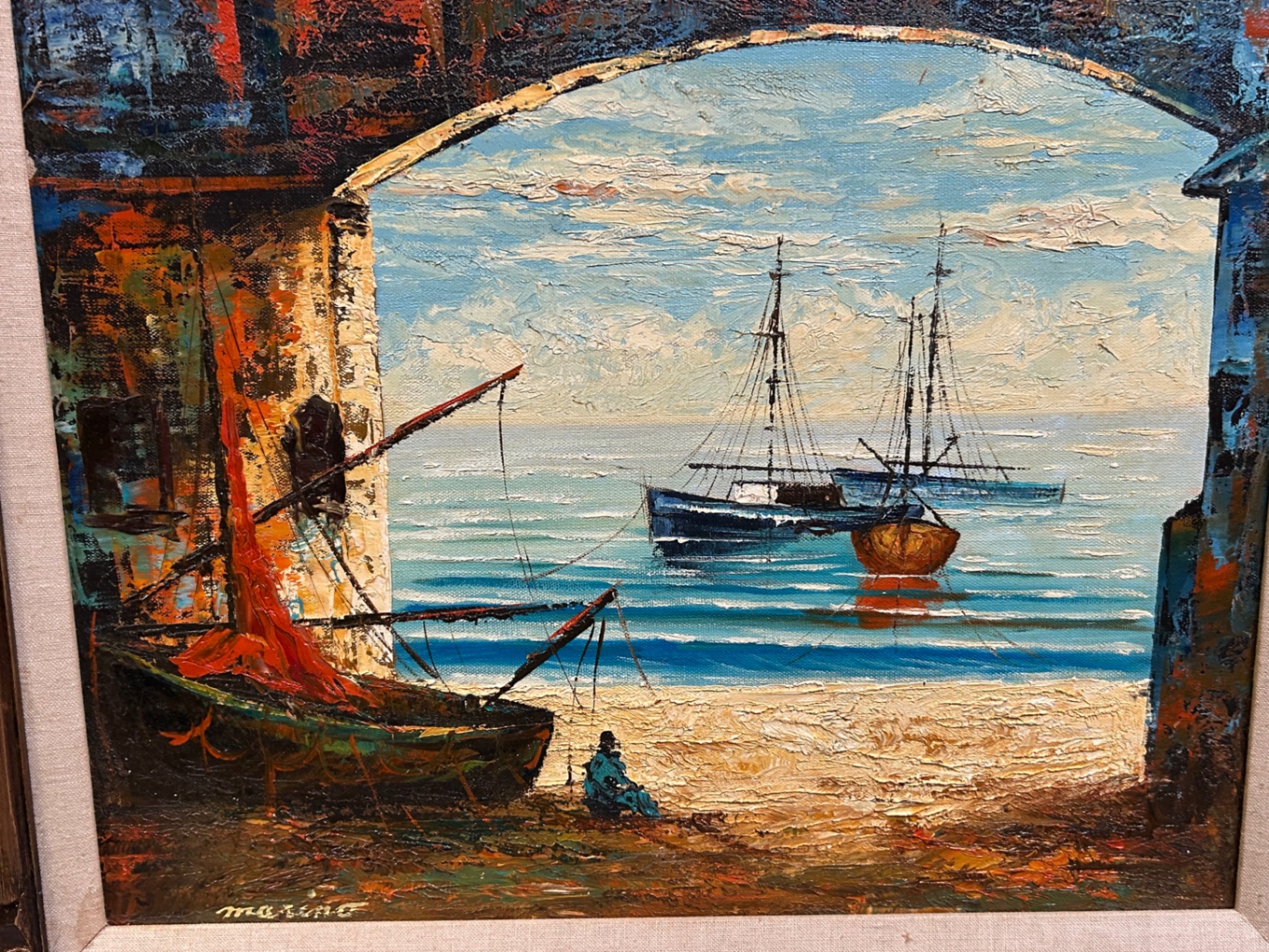 Seascape Textured Oil on Canvas Signed   - image 3 of 4
