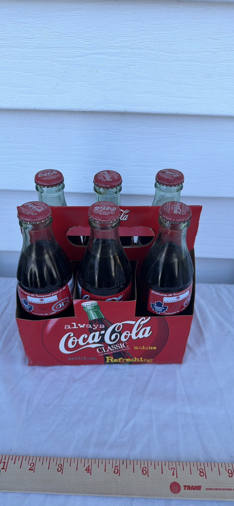 Coca-Cola Six-Pack Glass Bottles with Hockey Commemorative Carrier Air Canada Center ACC 1999 - image 5 of 8