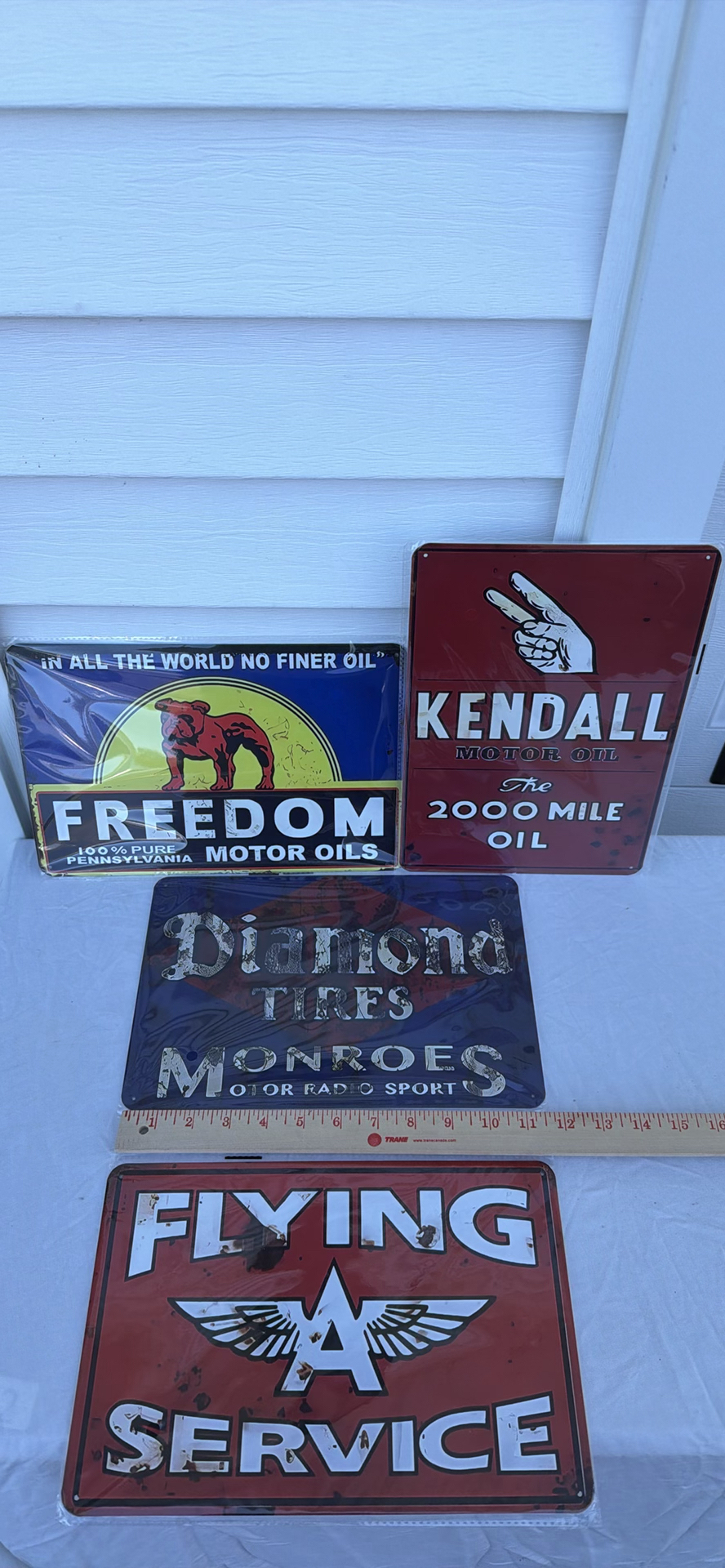 (4) Automotive Advertising Metal Signs RETRO - Freedom, Kendall, Dimaond And Flying A - image 1 of 3