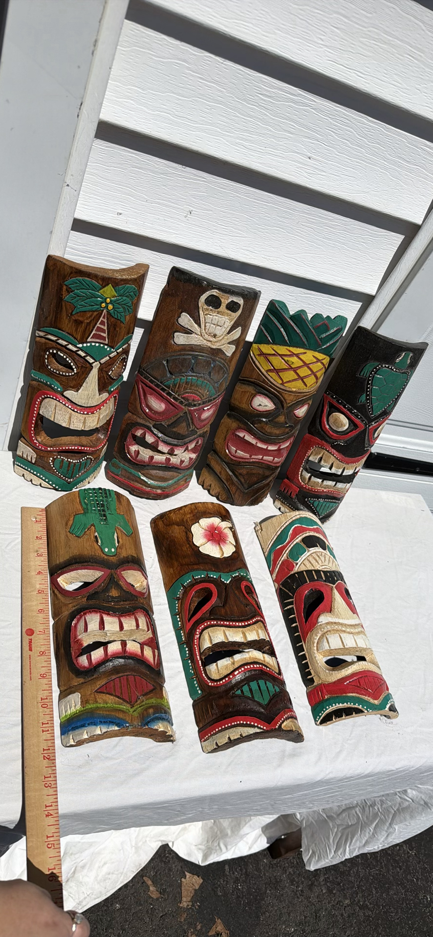 Set of Seven Hand-Carved Wooden Tiki Masks - image 1 of 6