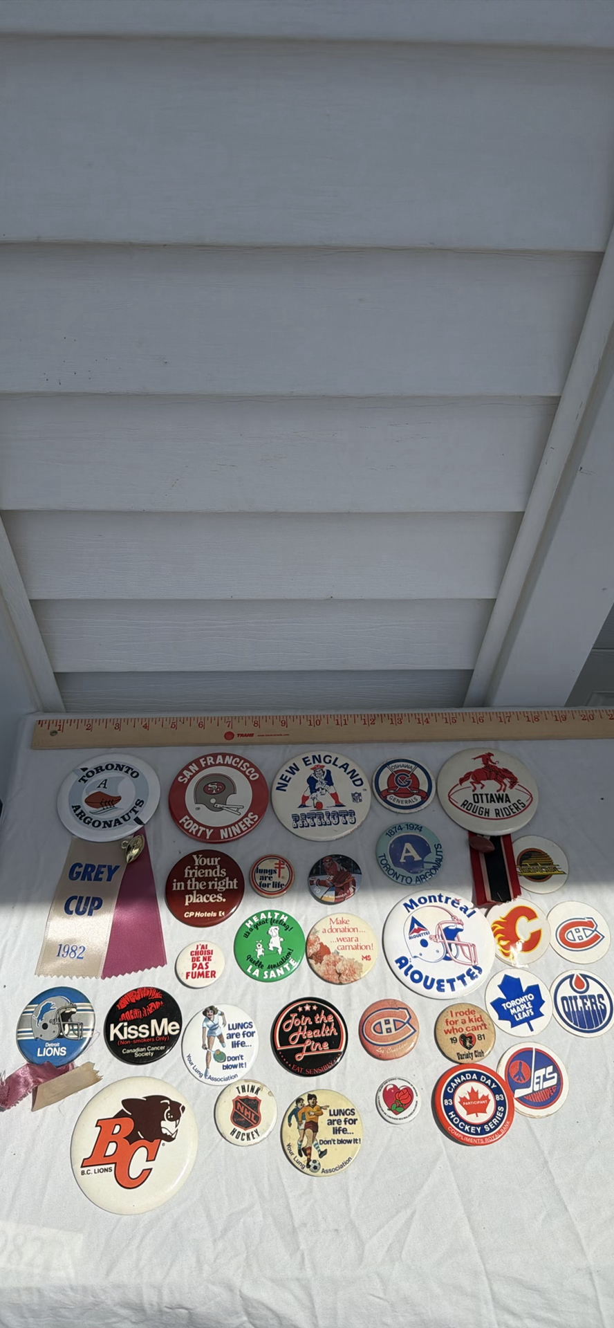 Collection of Vintage Sports and Charity Pinback Buttons and Ribbons - image 1 of 8