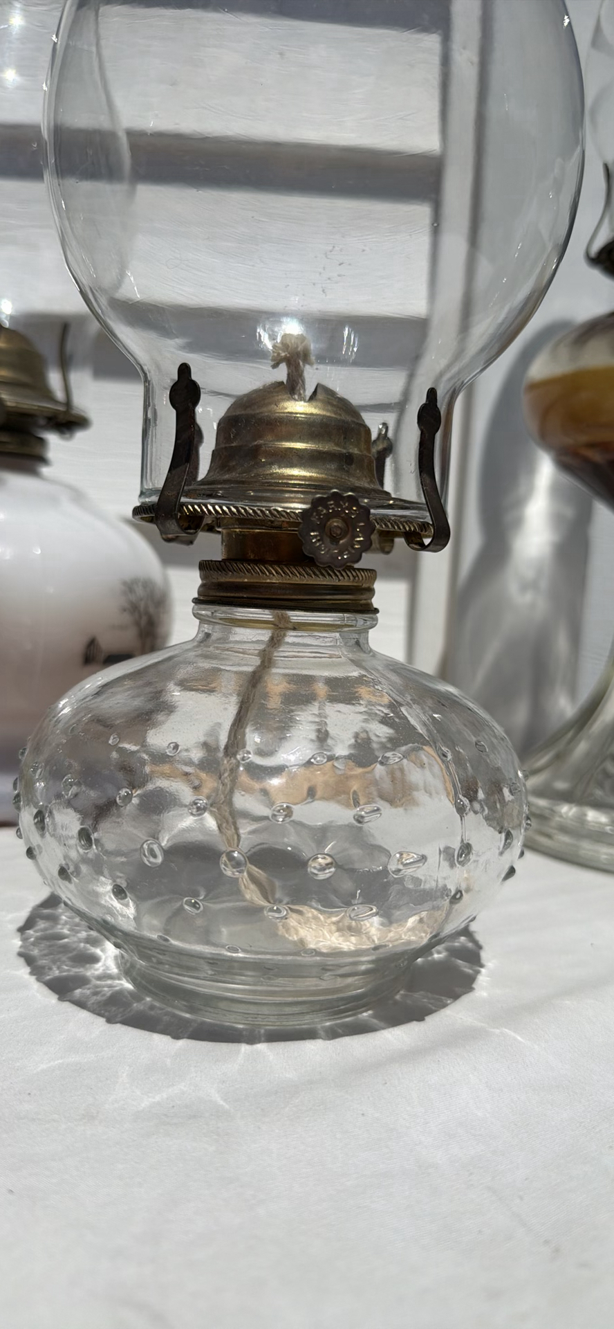 Five Vintage Glass Oil Lamps, Four Chimneys and Lamp Oil Bottle - image 14 of 21