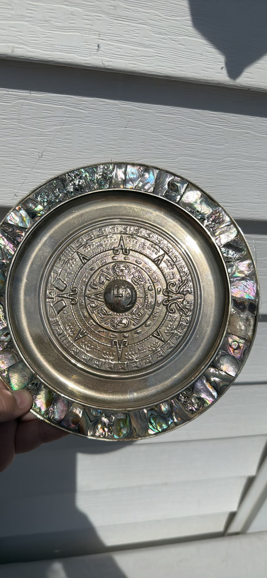 Decorative Aztec Calendar Plate with Abalone Shell Inlay - image 8 of 8